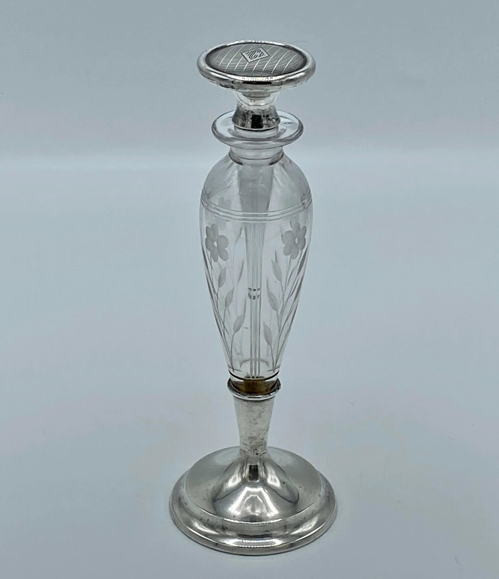 Antique Gorham Sterling Silver and Cut Glass Perfume Bottle With Stopper - 11