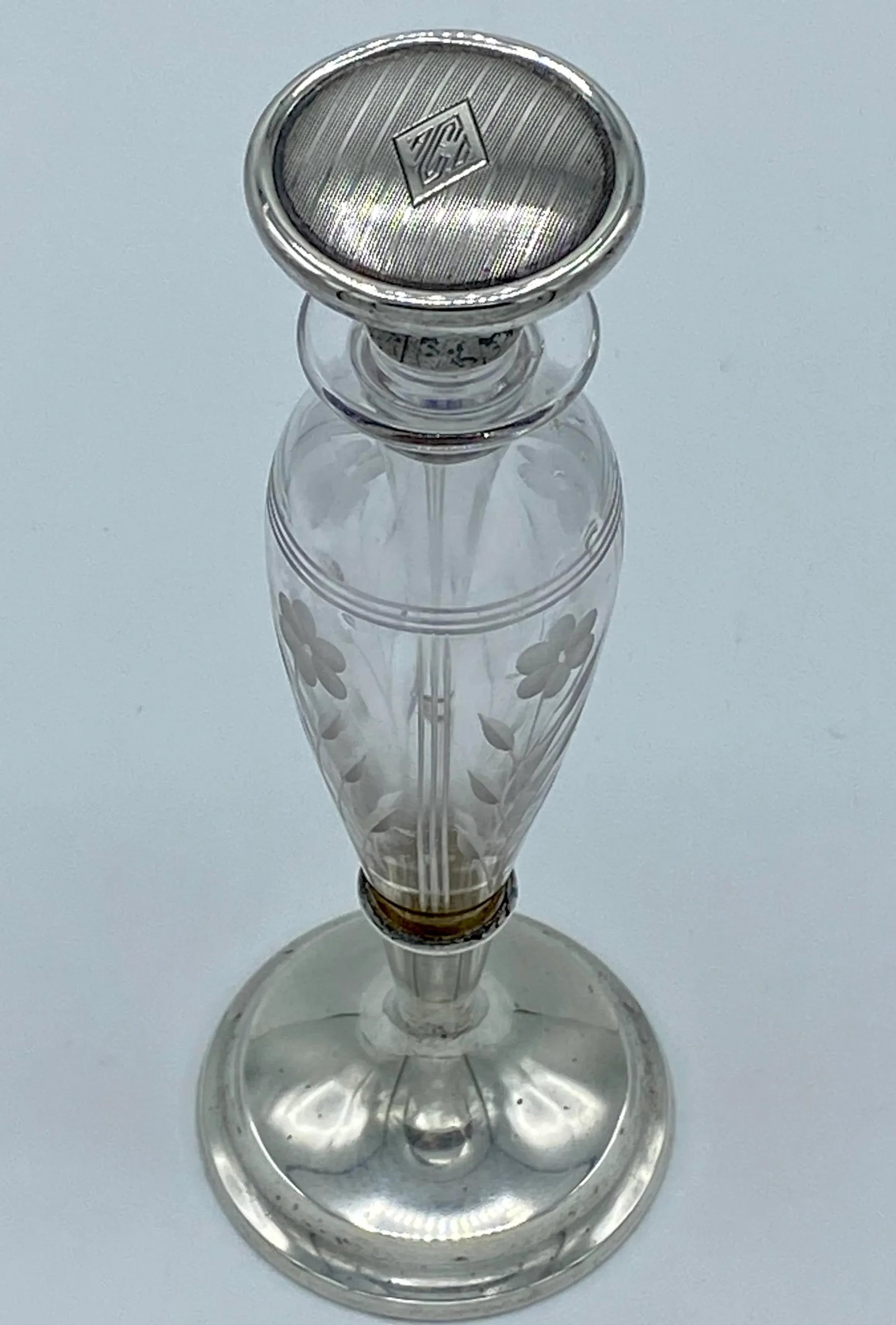 Antique Gorham Sterling Silver and Cut Glass Perfume Bottle With Stopper - 2