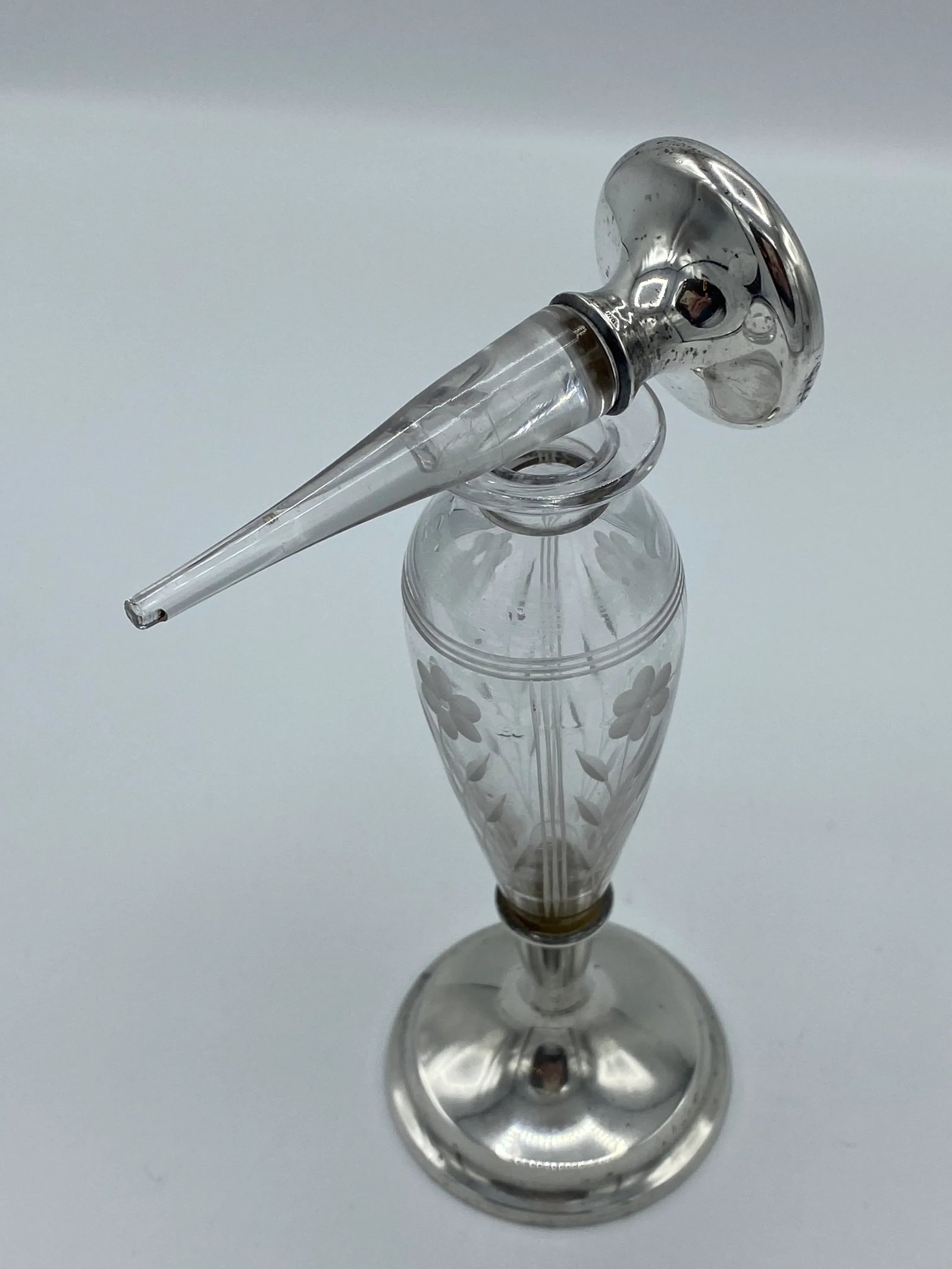 Antique Gorham Sterling Silver and Cut Glass Perfume Bottle With Stopper - 8