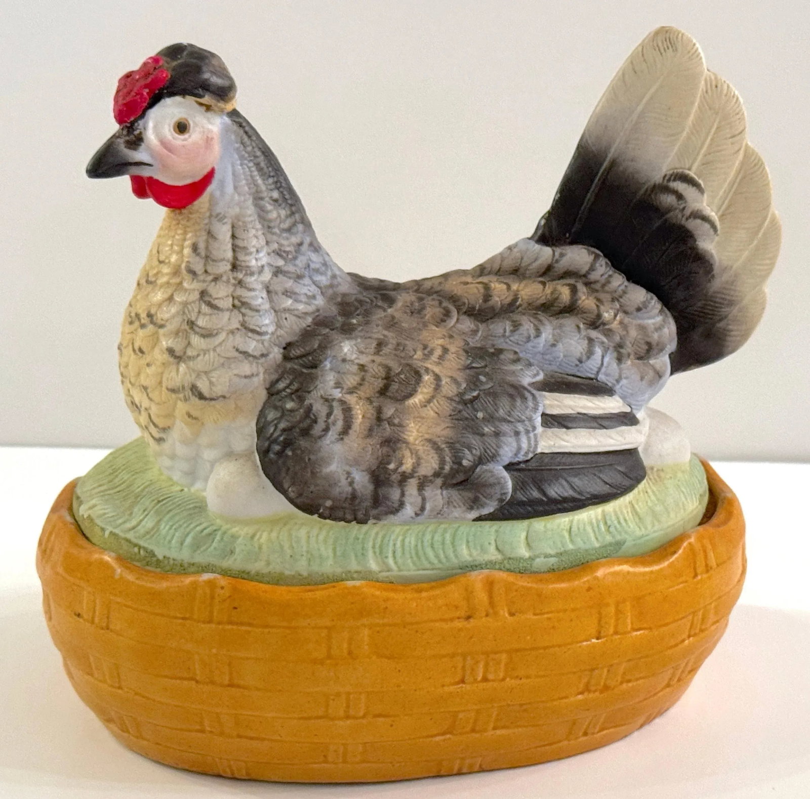 Antique Staffordshire Painted Hen on Nest covered Box or Tureen, Circa 1880 - 4