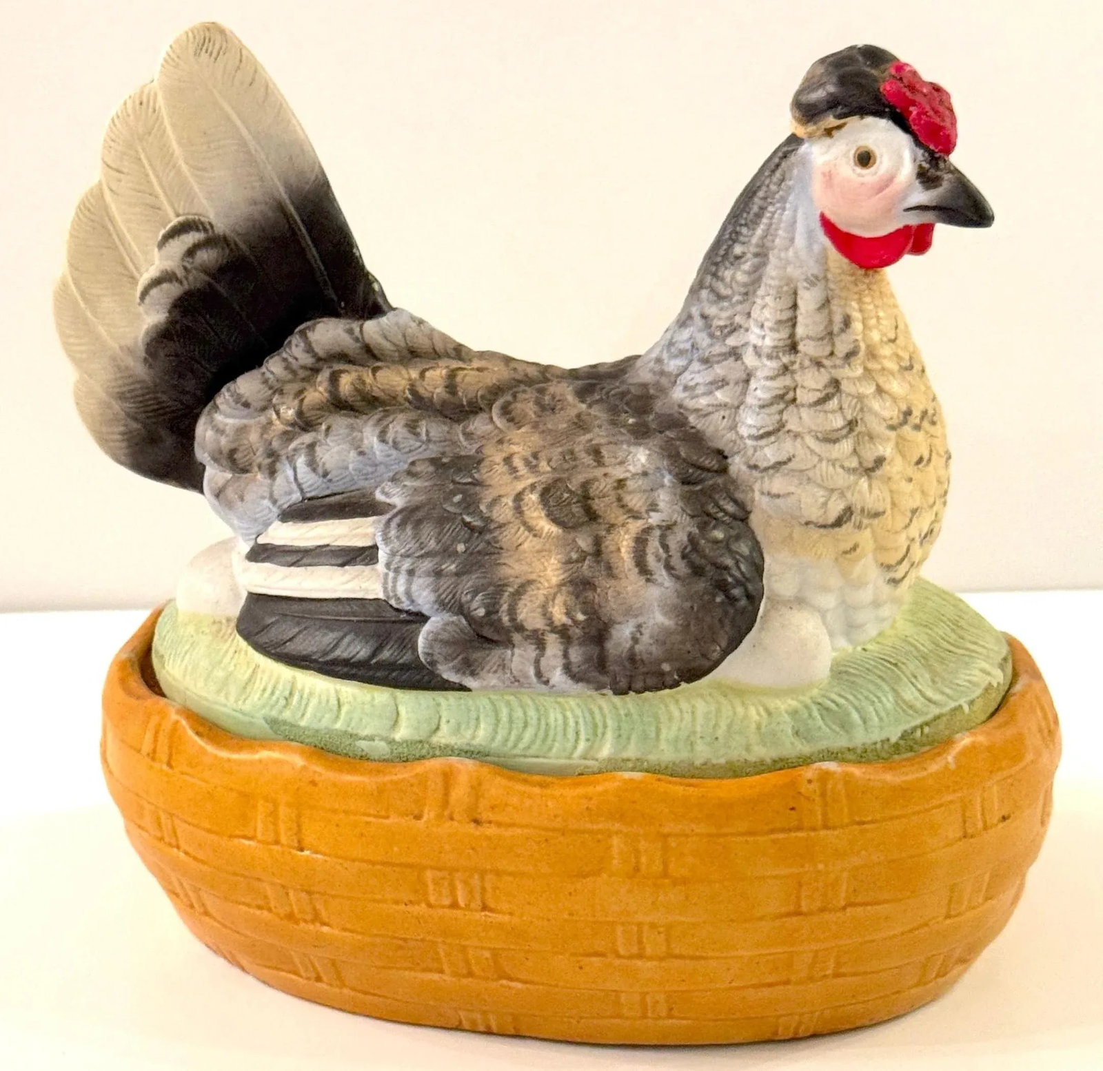 Antique Staffordshire Painted Hen on Nest covered Box or Tureen, Circa 1880 - 5