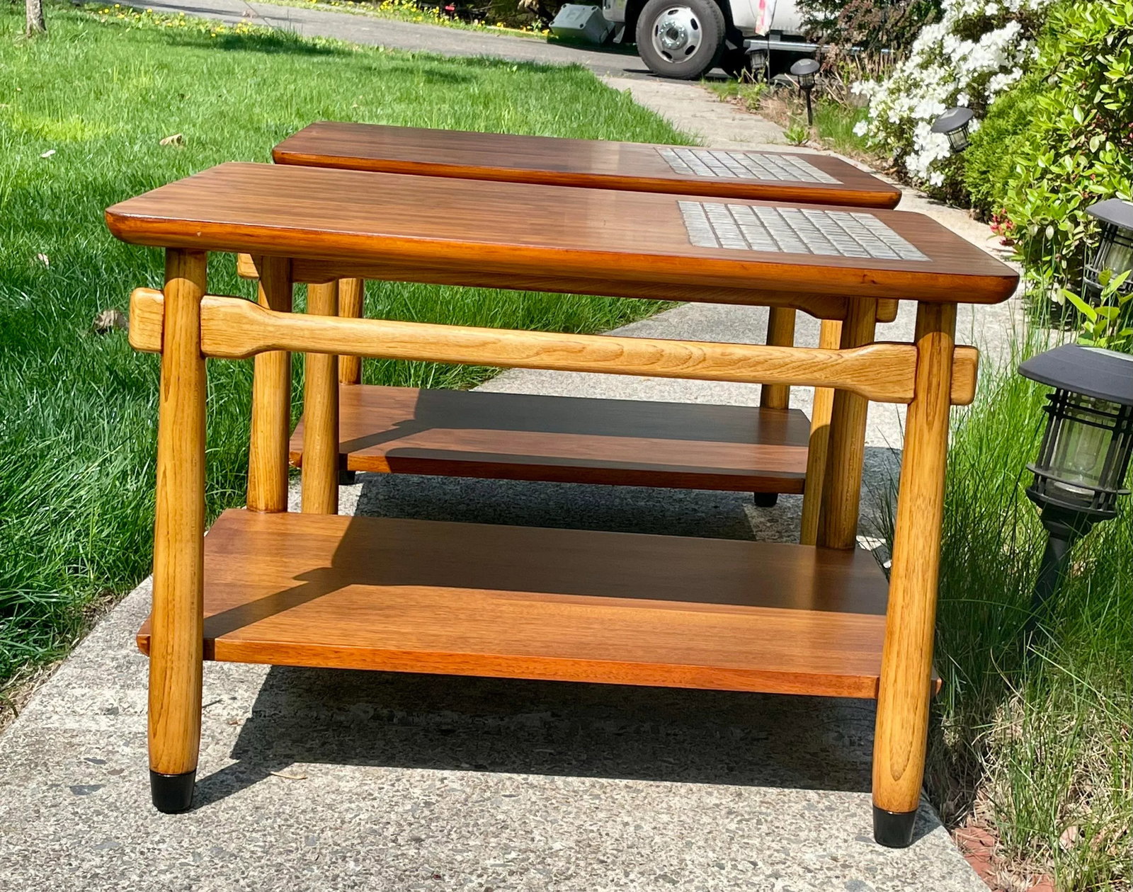 Lane "Monte Carlo" Walnut & Tile Inlay End/Side Tables 1960s Pair Mid-Century Modern - 7