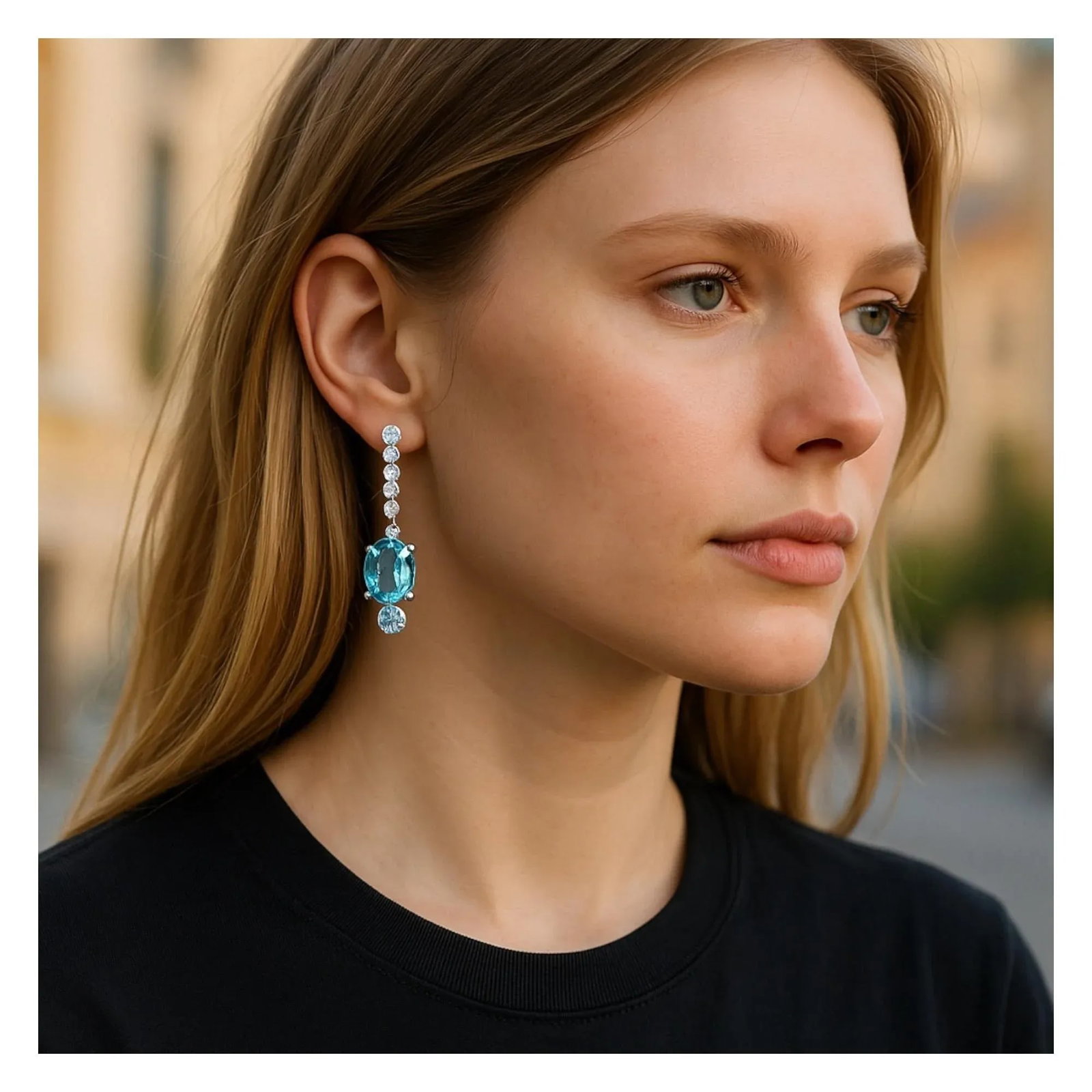 1990s 14 Karat White Gold Earrings Pair Natural Santa Maria Aquamarines and Diamonds - 2