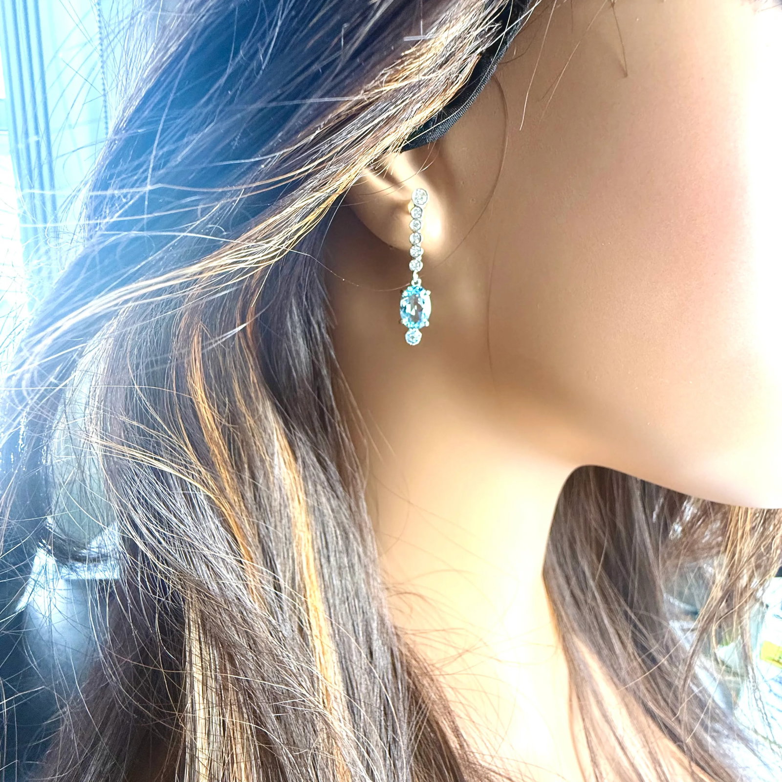 1990s 14 Karat White Gold Earrings Pair Natural Santa Maria Aquamarines and Diamonds - 6