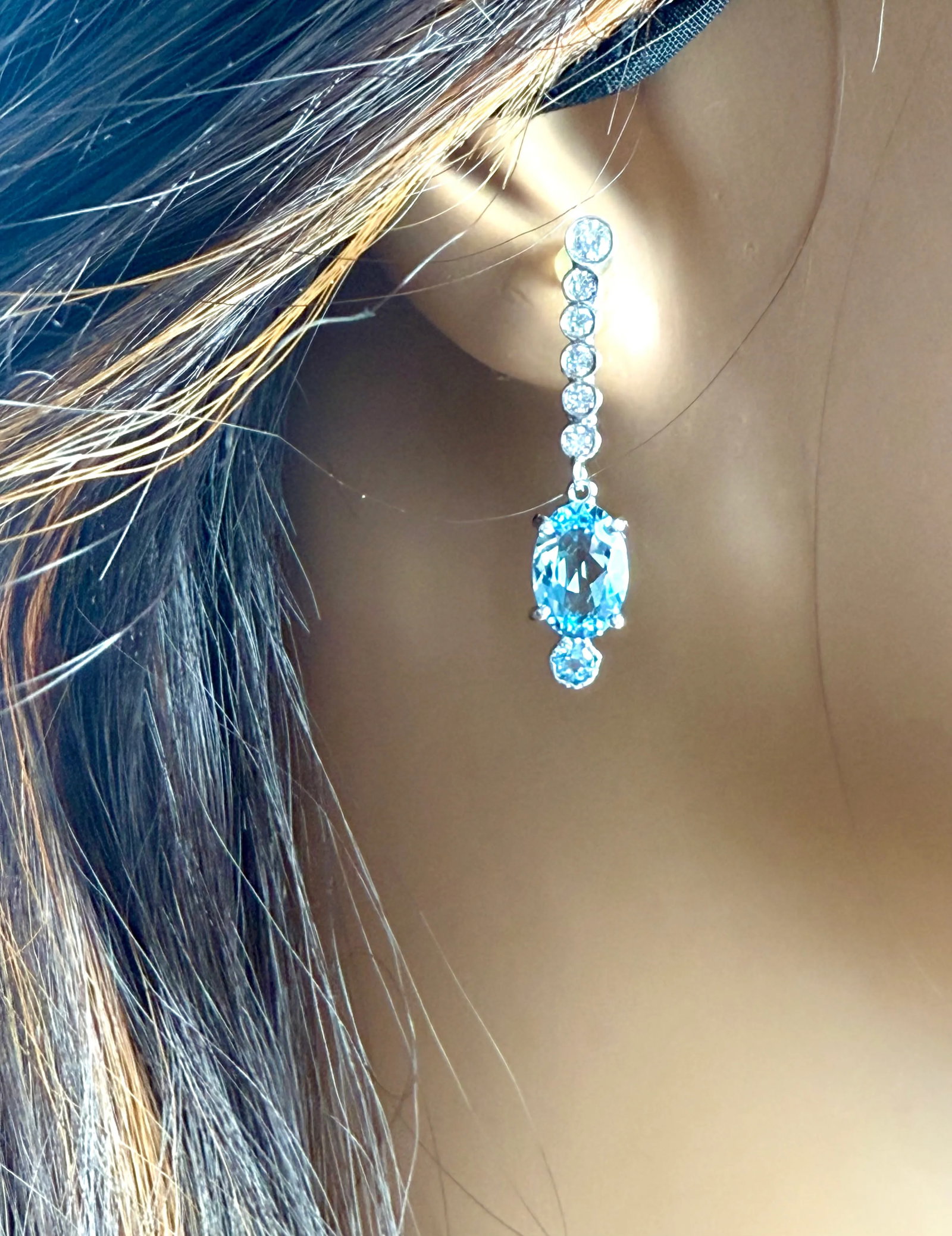 1990s 14 Karat White Gold Earrings Pair Natural Santa Maria Aquamarines and Diamonds - 8
