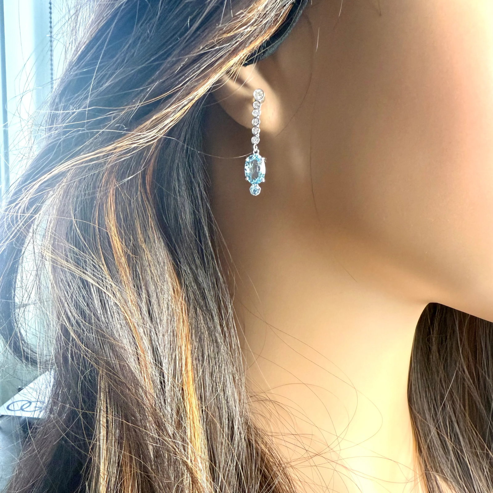 1990s 14 Karat White Gold Earrings Pair Natural Santa Maria Aquamarines and Diamonds - 9
