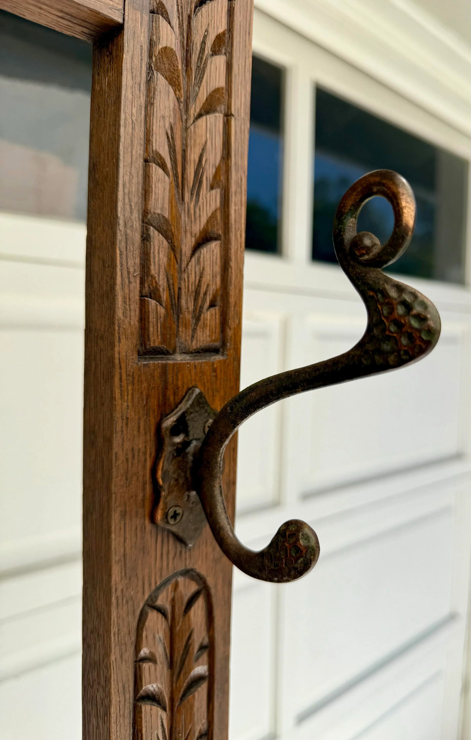 Mid 20th C. Hand-Carved Halltree Entry Organizer With Mirror and Hooks - 5