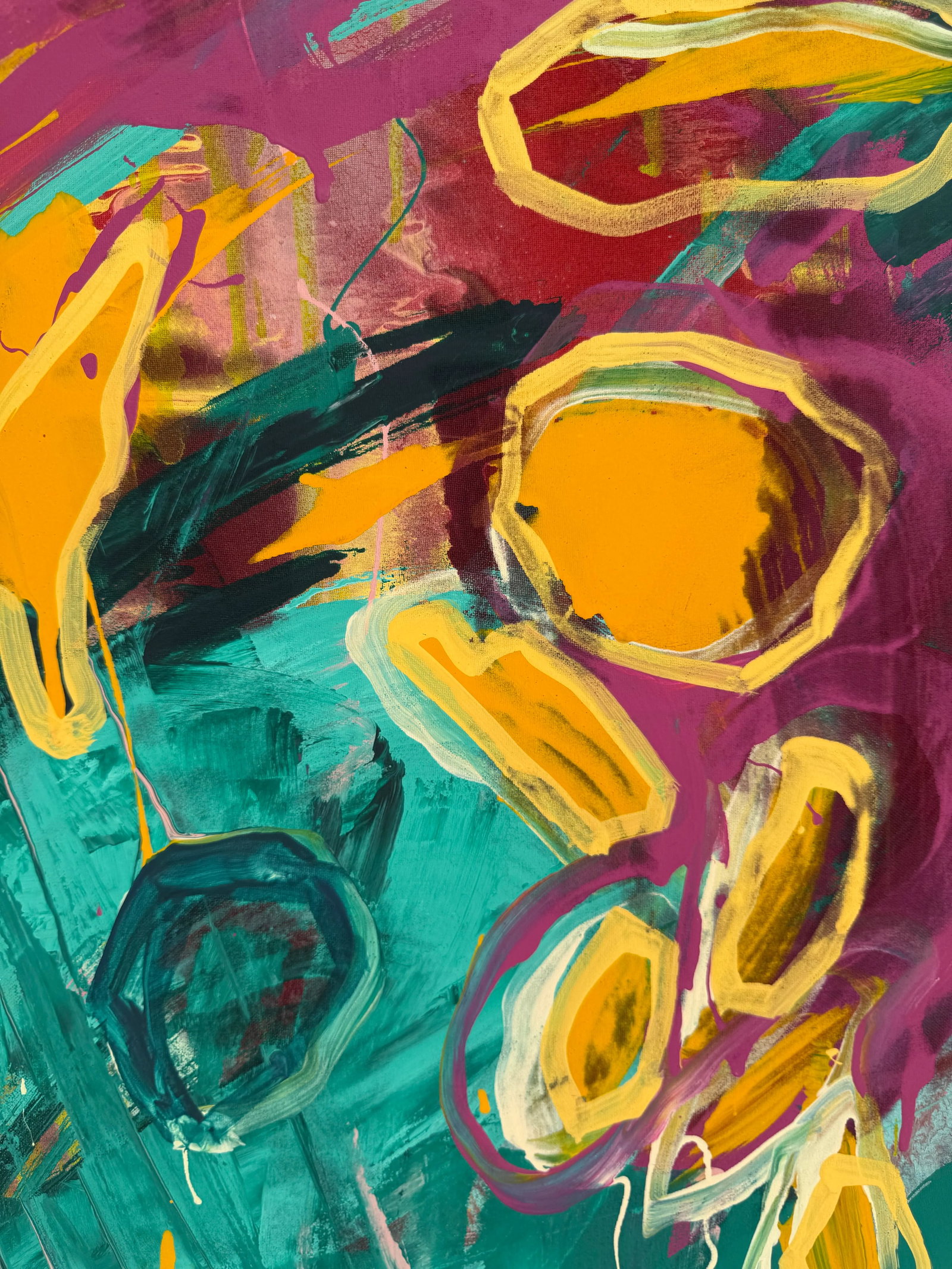 Original Modern Abstract 48" Square Painting on Textile - 3