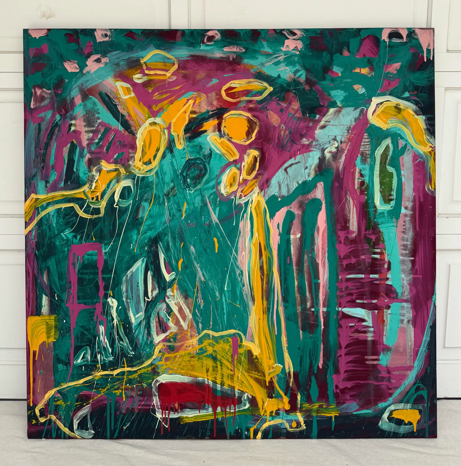 Original Modern Abstract 48" Square Painting on Textile - 4