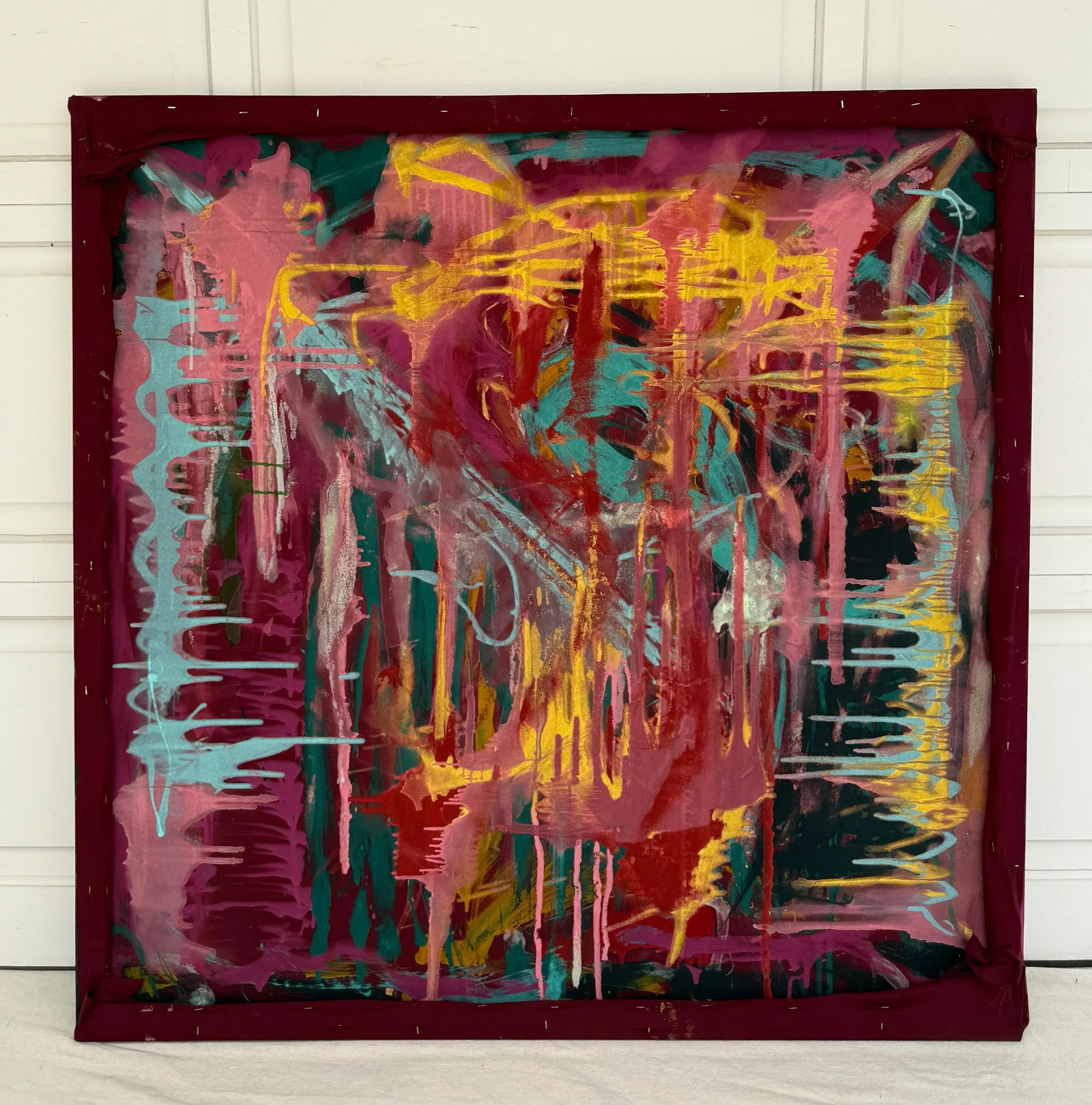 Original Modern Abstract 48" Square Painting on Textile - 7