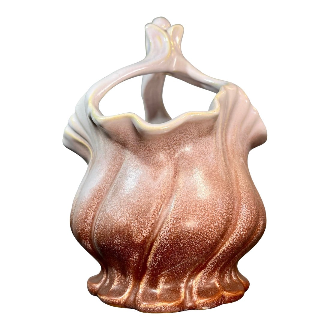 Mid 20th Century Weller Art Pottery Lido Basket: Vintage Weller (USA) Art Pottery Lido Basket featuring an abstract design in tones of cream and chocolate. Marked to underside. Condition: Alterations: Original Condition Unaltered Imperfections: