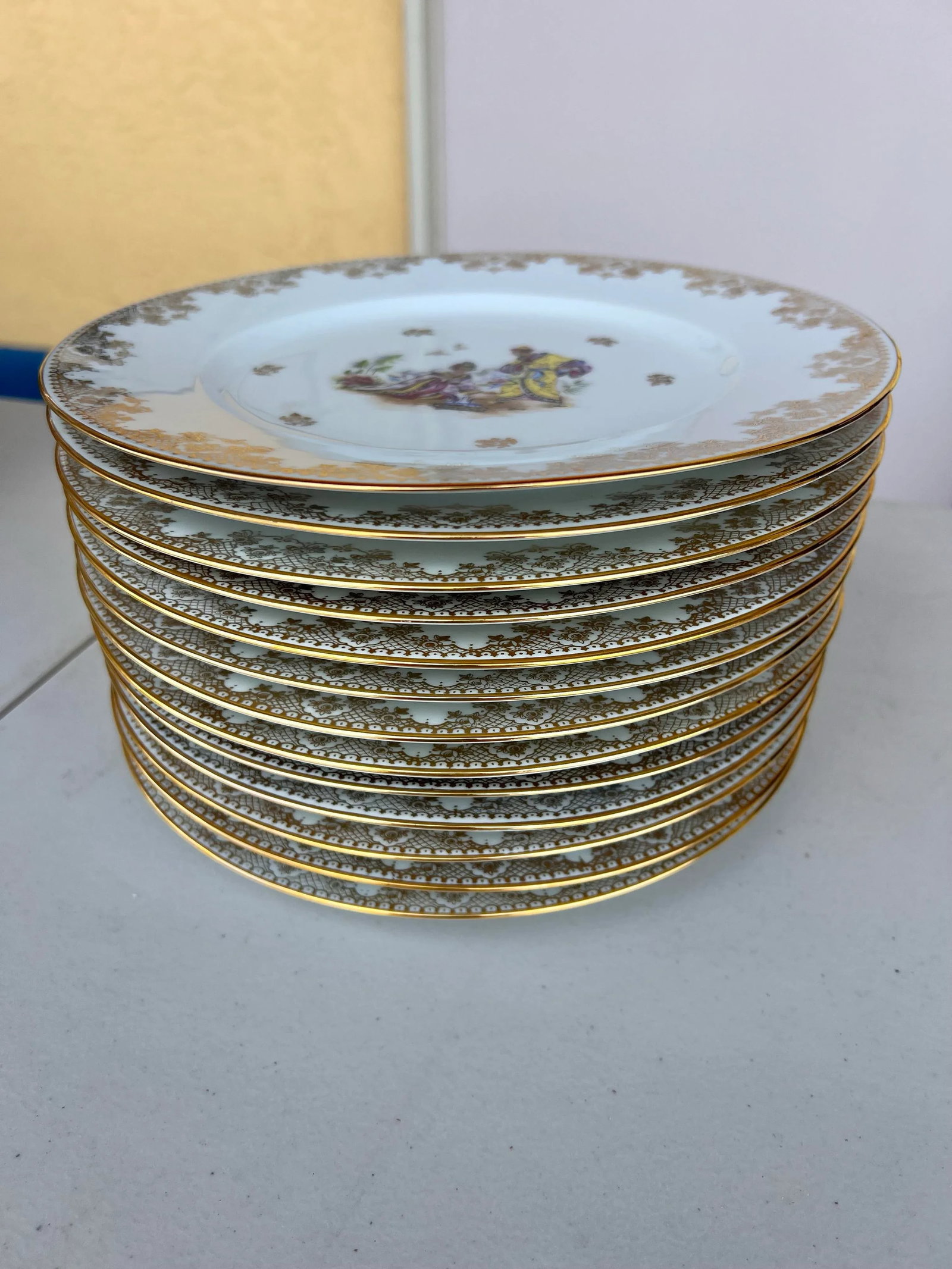 Vintage Limoges Dinner Plates With Asian Style Signed- Set of 16 - 3