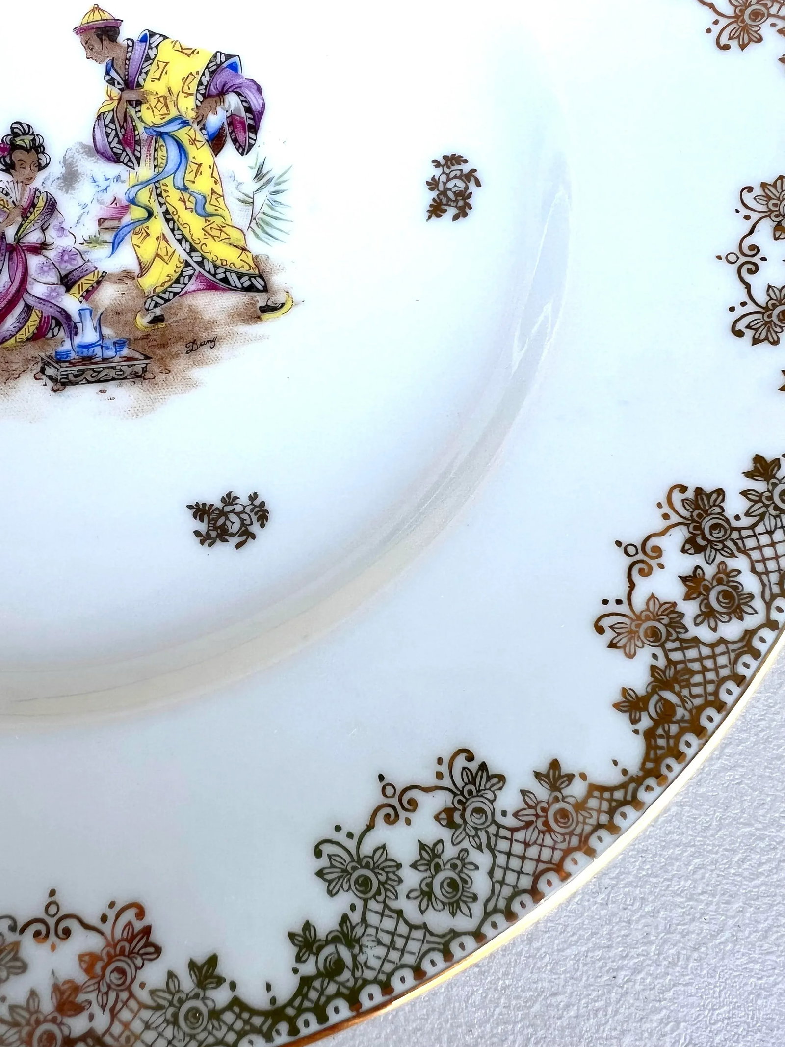 Vintage Limoges Dinner Plates With Asian Style Signed- Set of 16 - 5