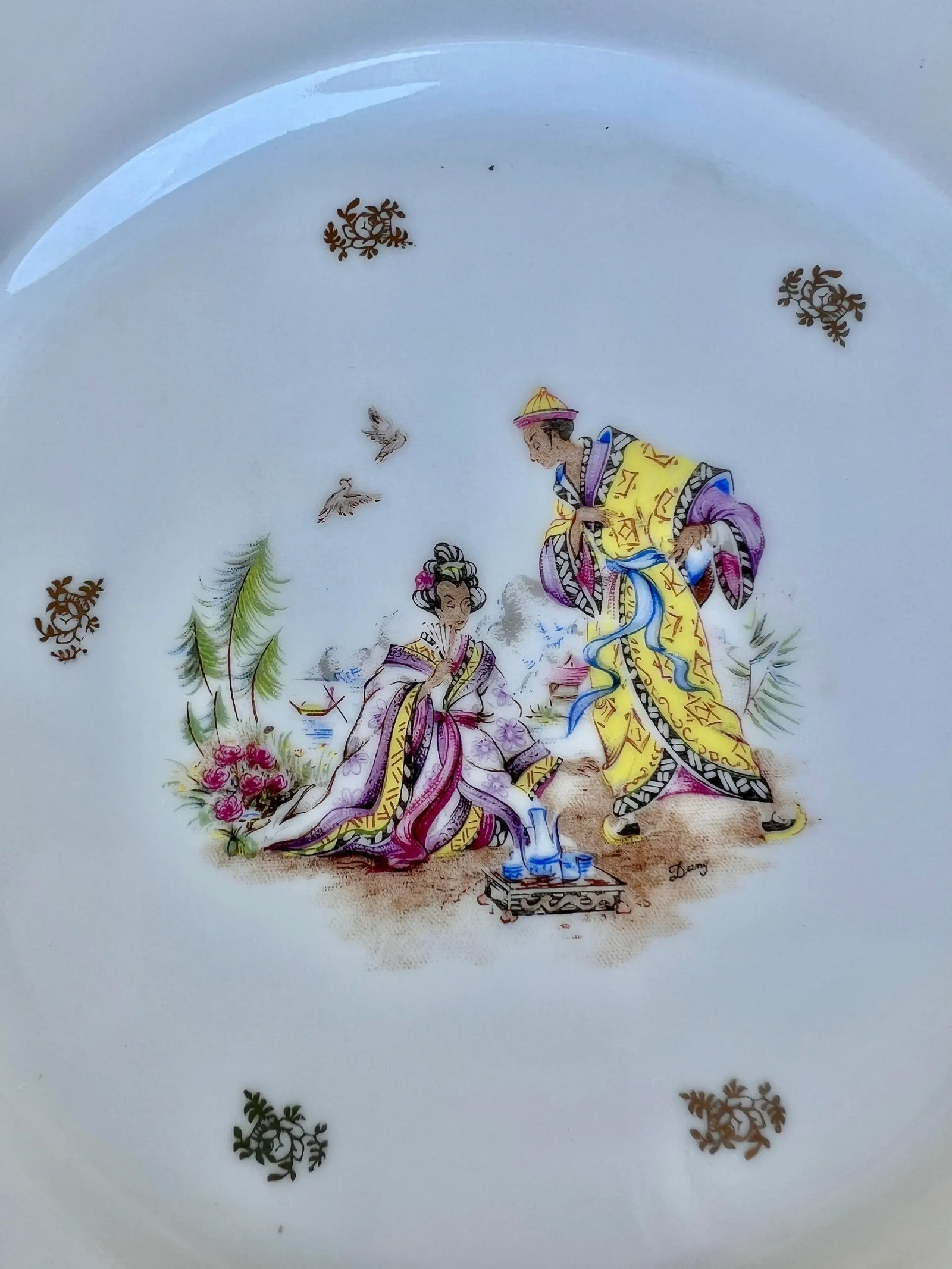 Vintage Limoges Dinner Plates With Asian Style Signed- Set of 16 - 6