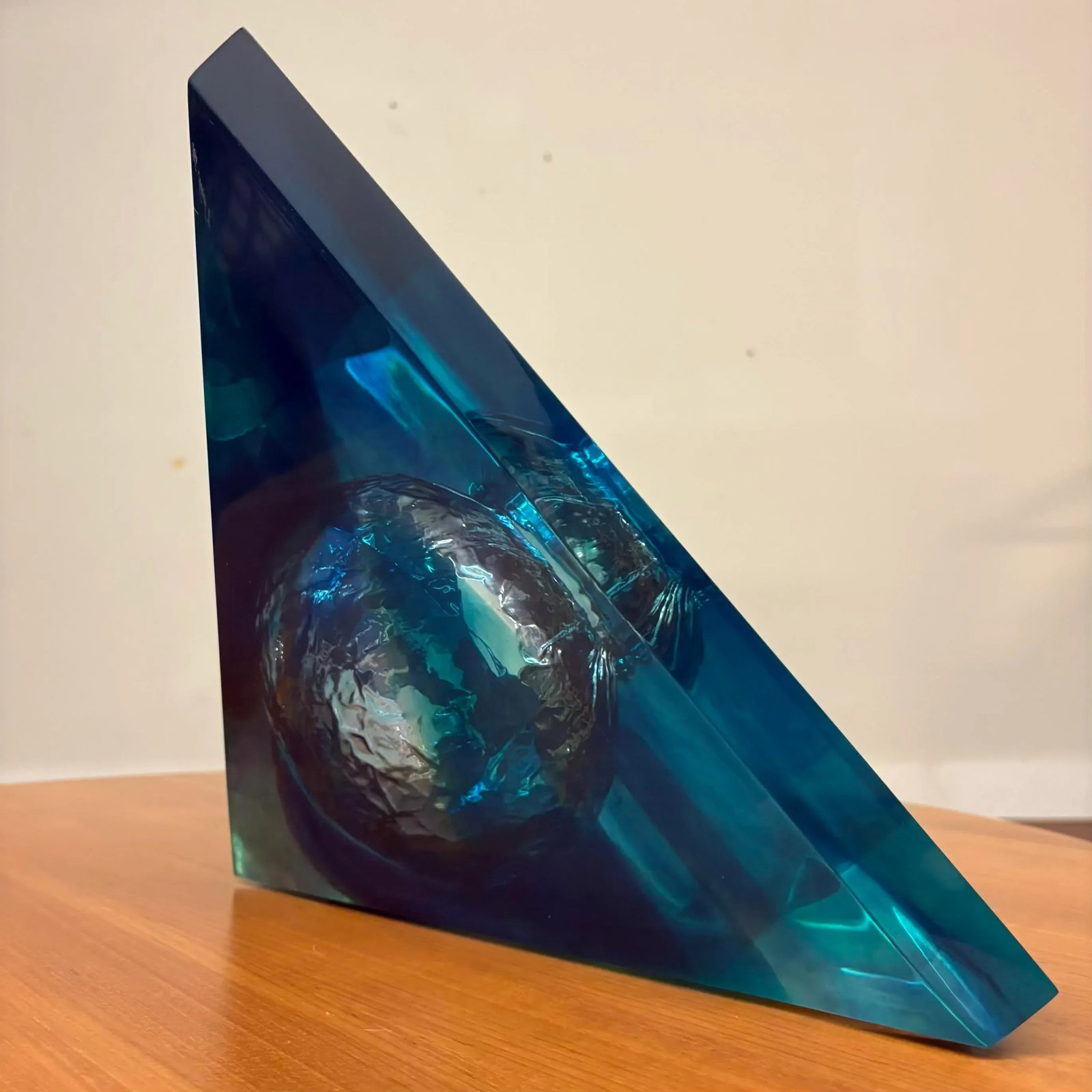 Blue Lucite Abstract Pyramid Sculpture -Signed and Dated '98 - 2