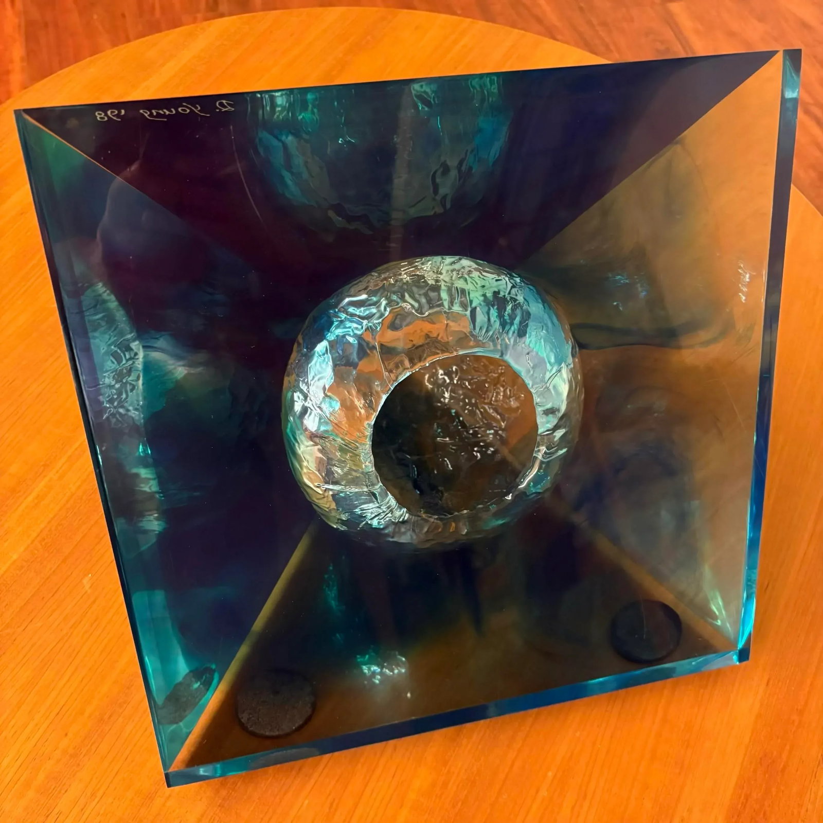 Blue Lucite Abstract Pyramid Sculpture -Signed and Dated '98 - 3