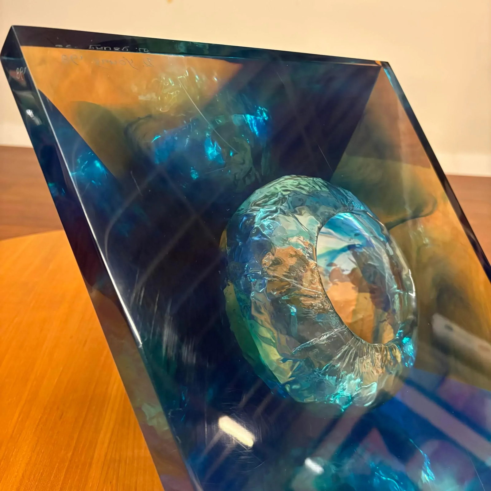 Blue Lucite Abstract Pyramid Sculpture -Signed and Dated '98 - 4