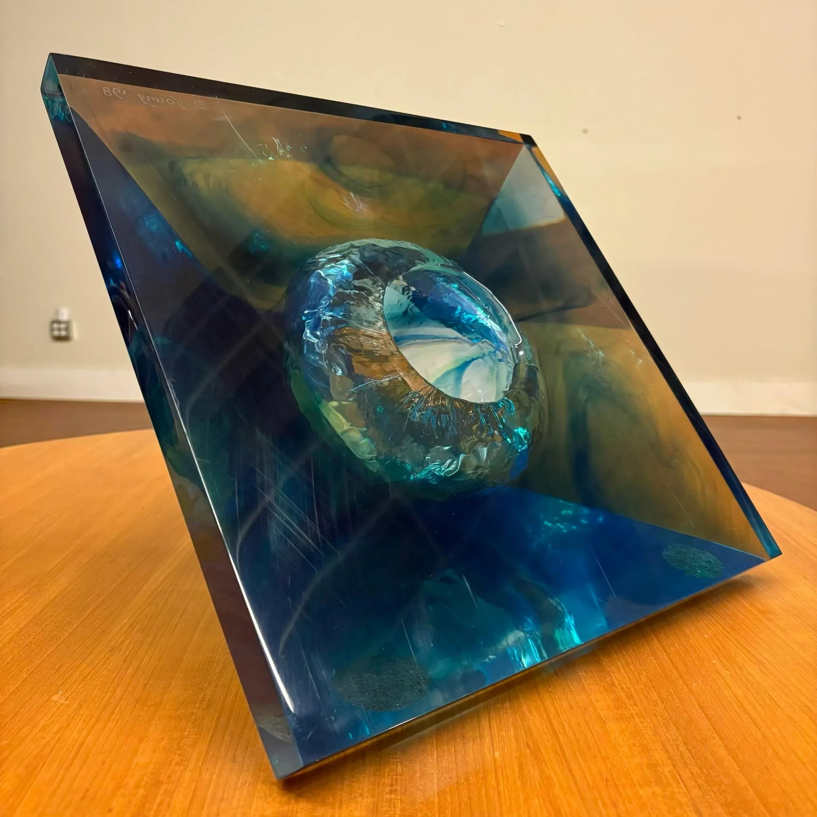 Blue Lucite Abstract Pyramid Sculpture -Signed and Dated '98 - 5