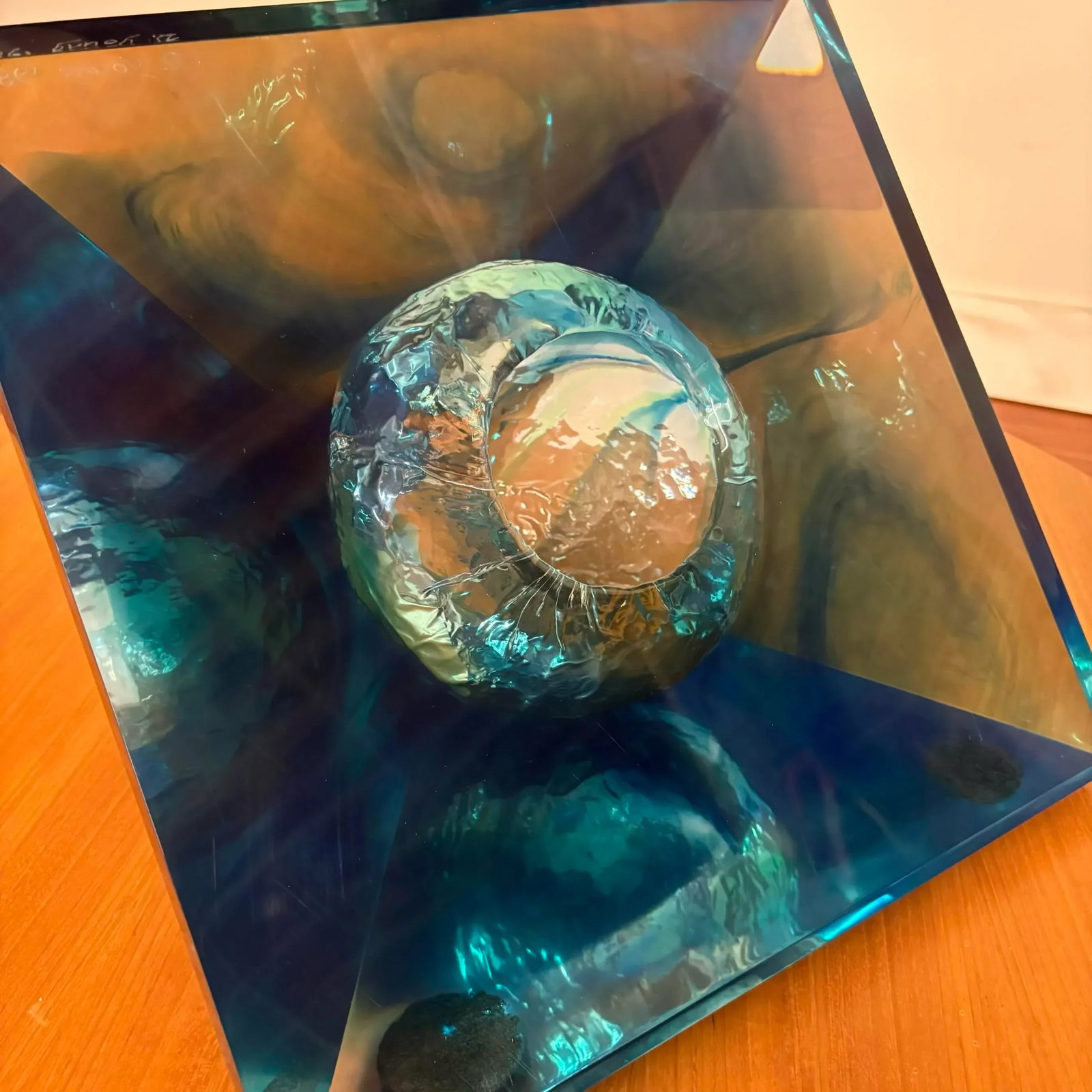 Blue Lucite Abstract Pyramid Sculpture -Signed and Dated '98 - 6