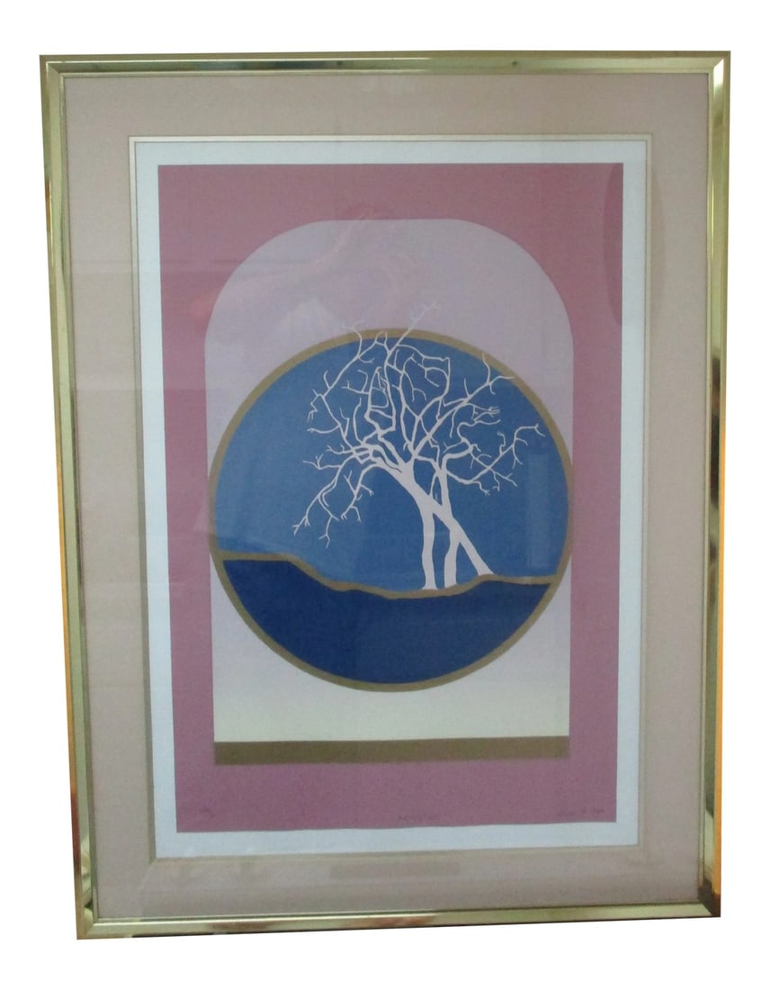 Late 20th Century "Morning Vigil" Abstract Serigraph by Bruce Capra, Framed: Vintage Bruce A. Capra Serigraph "Morning Vigil" In gold metal frame behind glass. Pencil Signed, Titled and Numbered 499/500 Print measures 32" x 22" Frame measures 39.5" x 29.5" Condition: