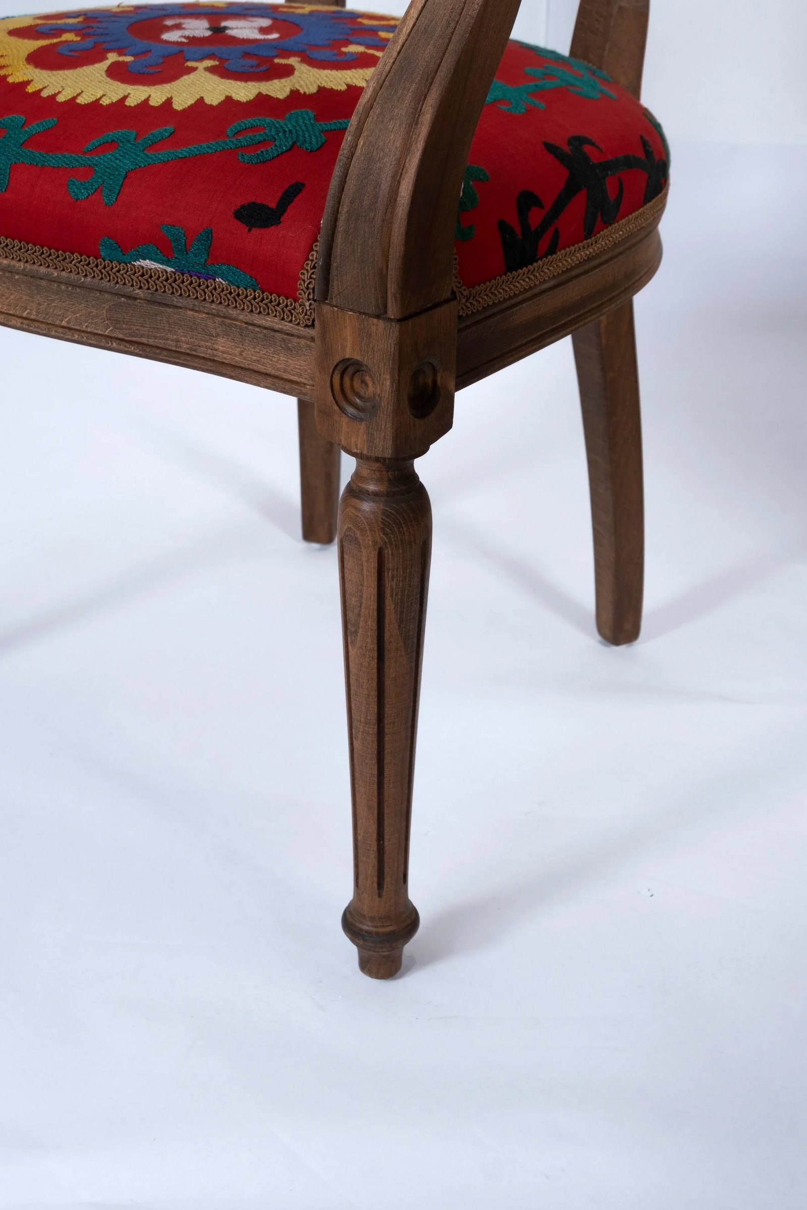 Set of 6 Wooden Suzani Armchair - Diningroom Chair With Bergere Style - 10
