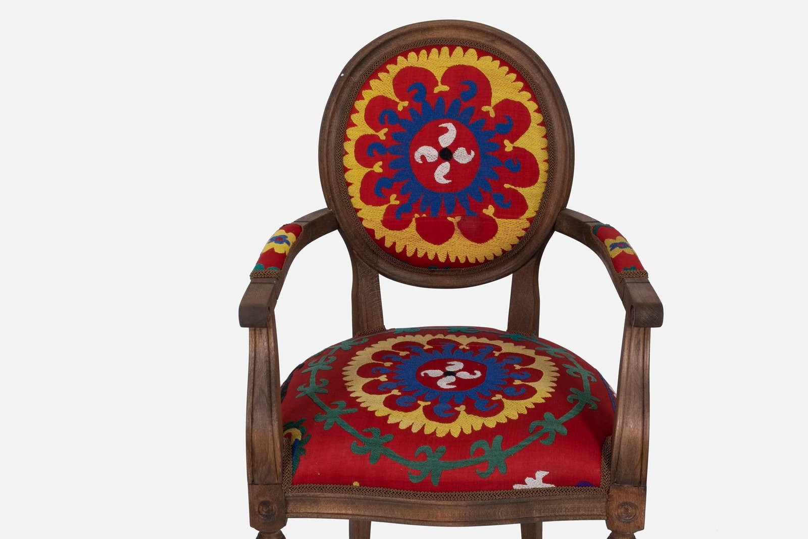 Set of 6 Wooden Suzani Armchair - Diningroom Chair With Bergere Style - 2