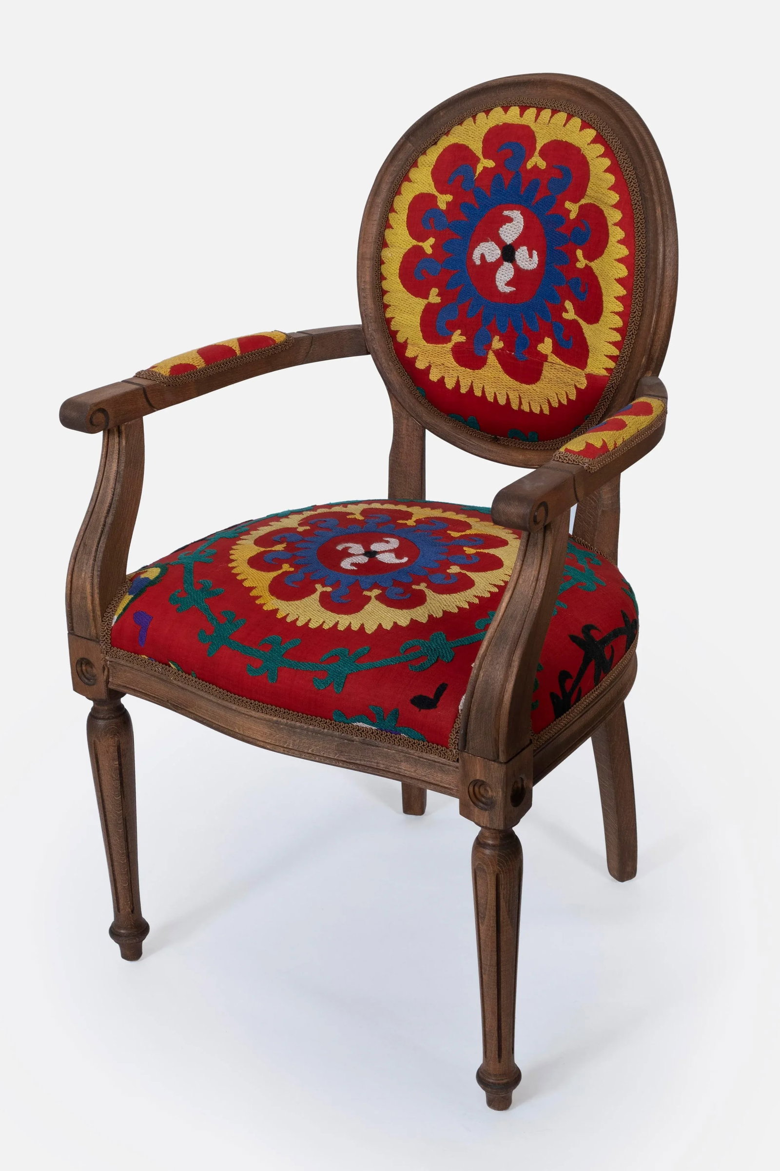 Set of 6 Wooden Suzani Armchair - Diningroom Chair With Bergere Style - 3