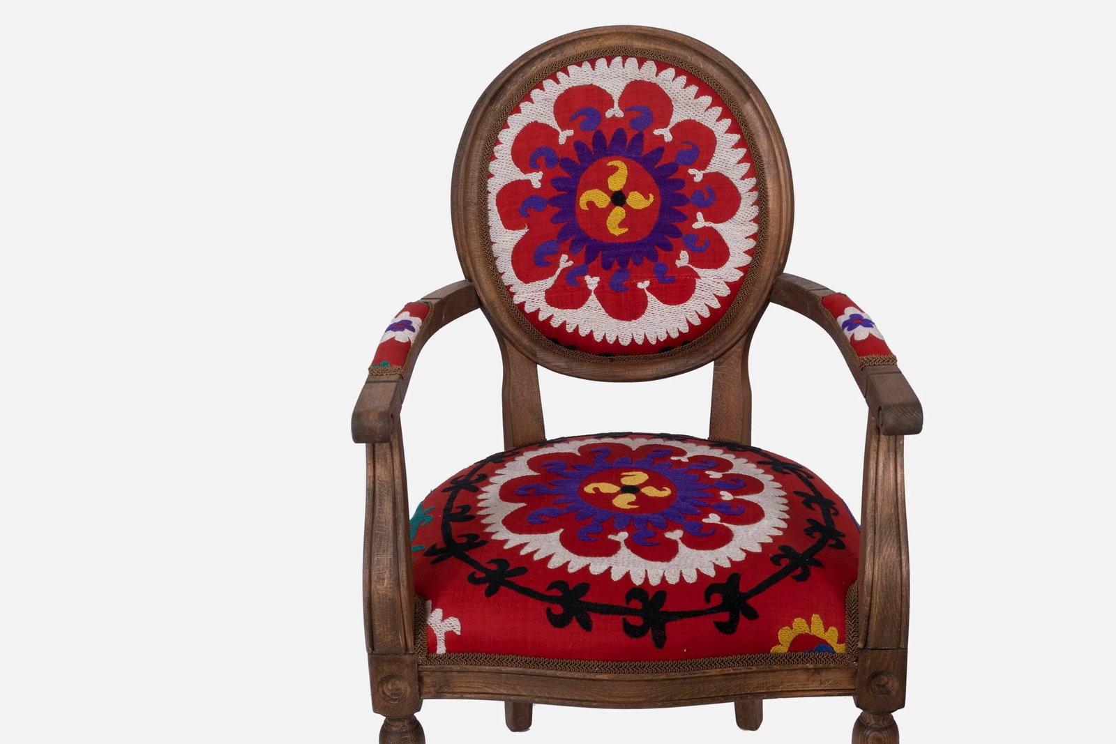 Set of 6 Wooden Suzani Armchair - Diningroom Chair With Bergere Style - 4