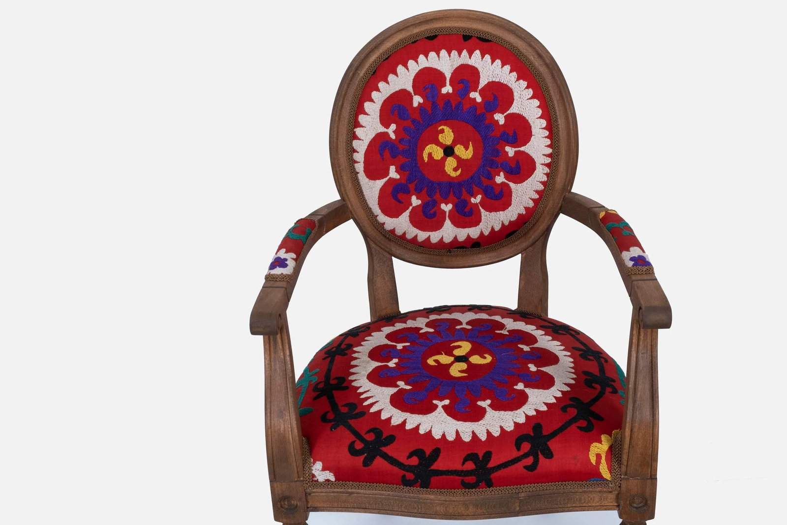 Set of 6 Wooden Suzani Armchair - Diningroom Chair With Bergere Style - 6
