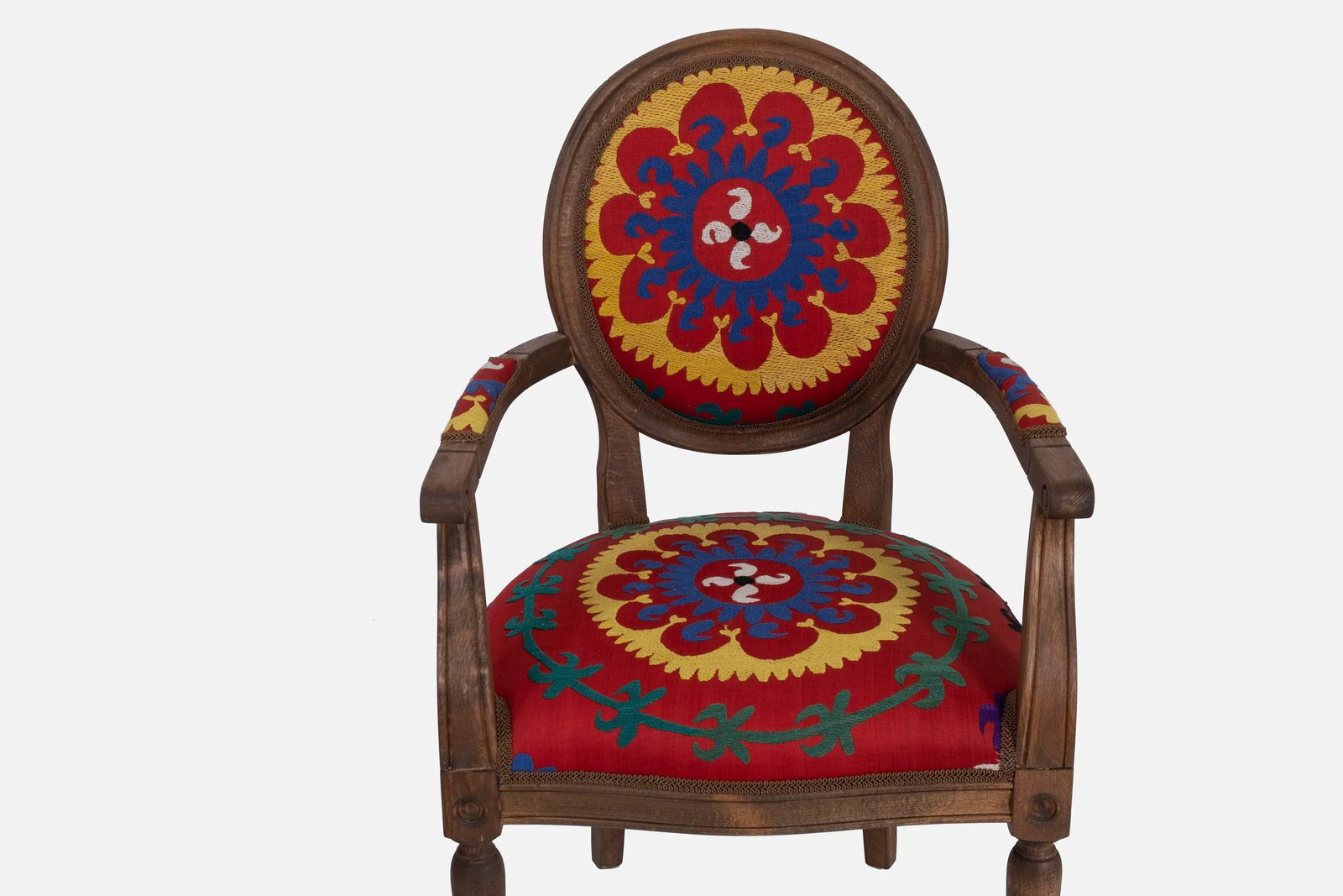 Set of 6 Wooden Suzani Armchair - Diningroom Chair With Bergere Style - 7