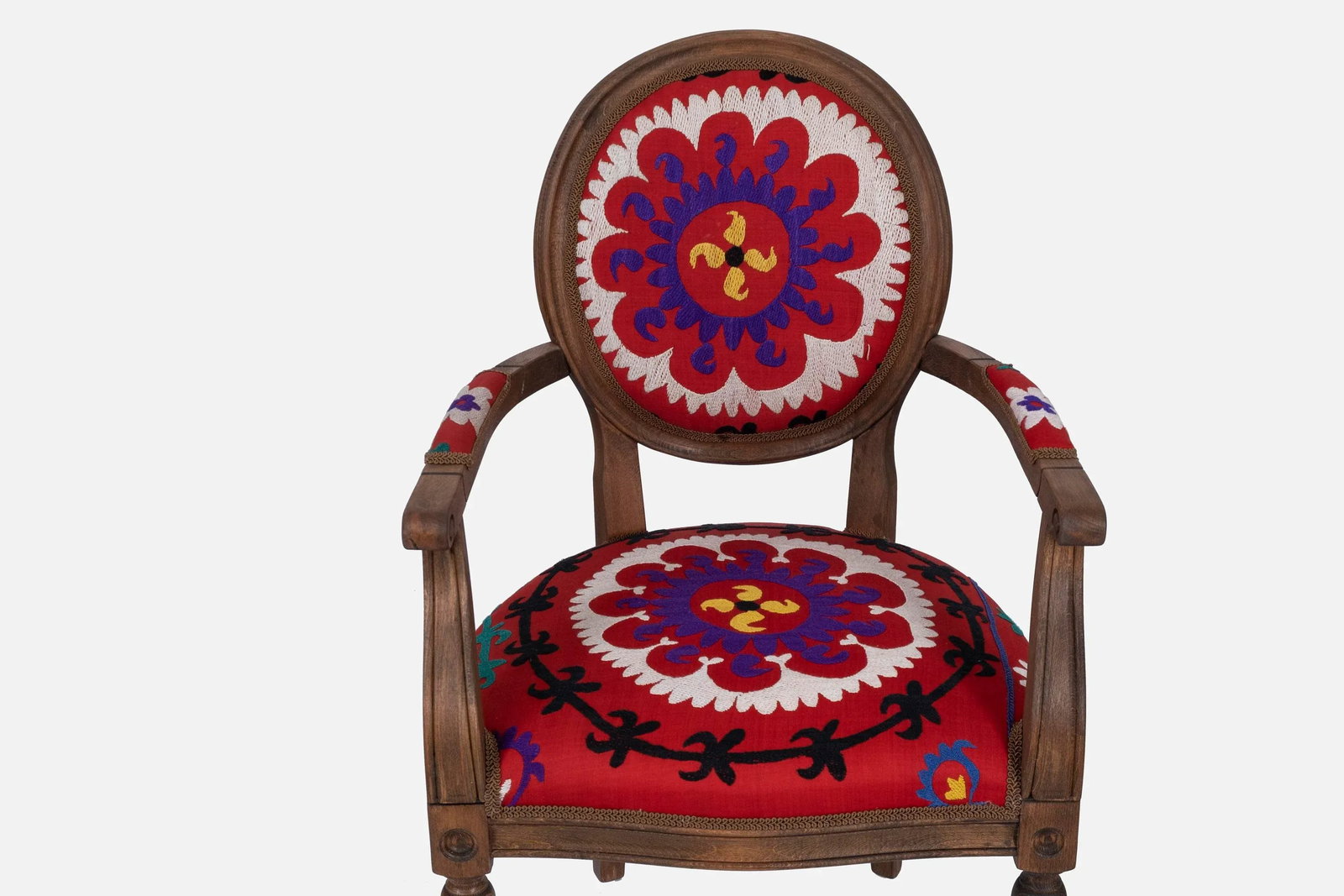 Set of 6 Wooden Suzani Armchair - Diningroom Chair With Bergere Style - 8