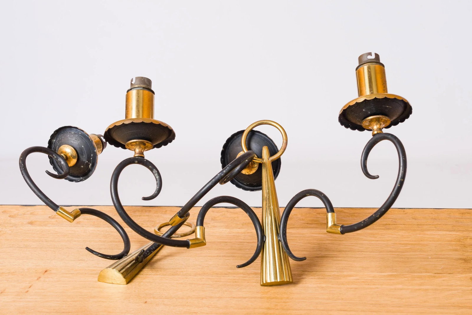 Pair of Neoclassical Style Black & Gilt Metal Sconces by Arlus, French 1960s - 2