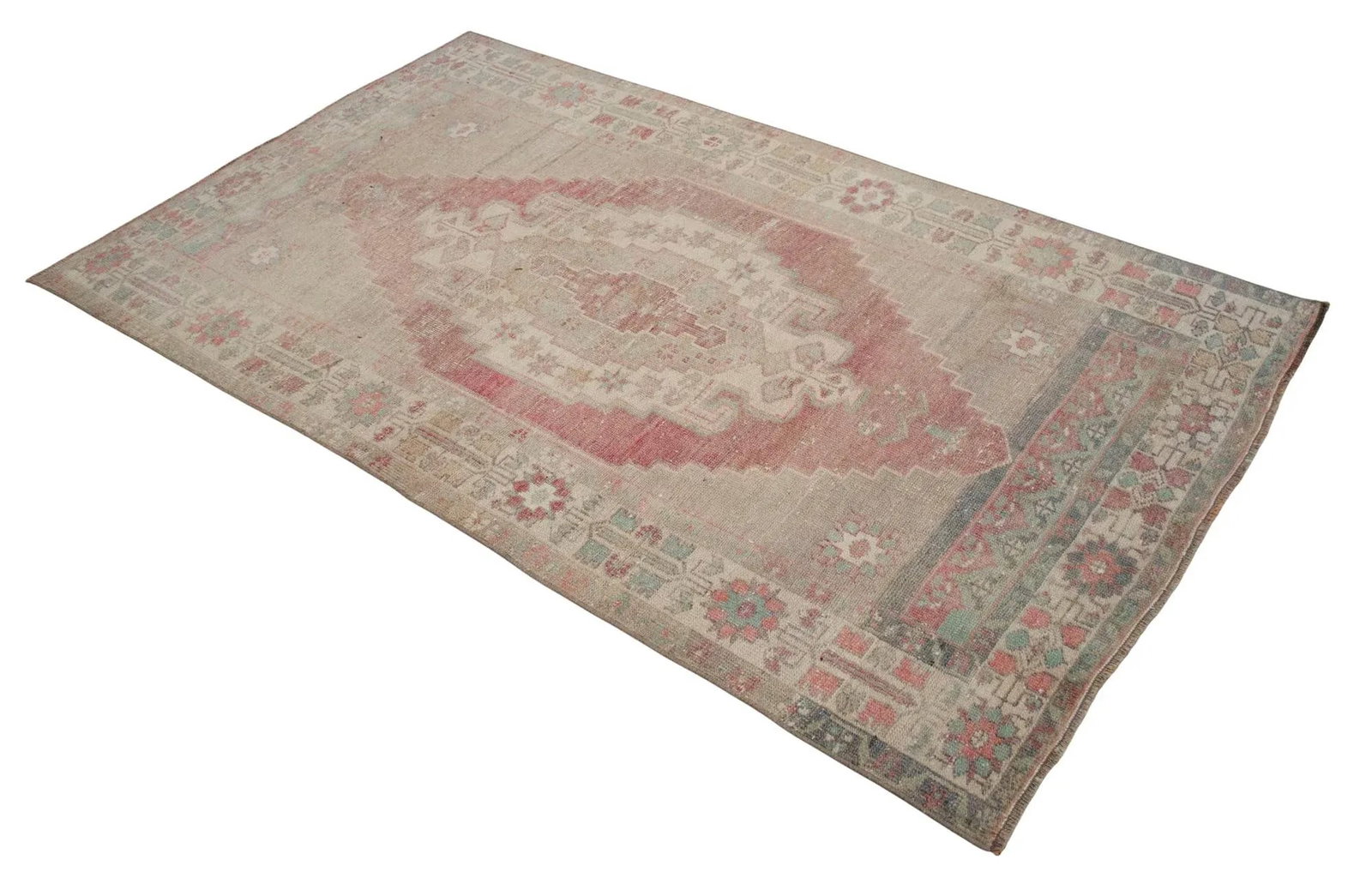 Distressed Turkish Rug Hand Knotted Vintage Low Pile Muted Color Anatolian Area Rug - 3"² - 4
