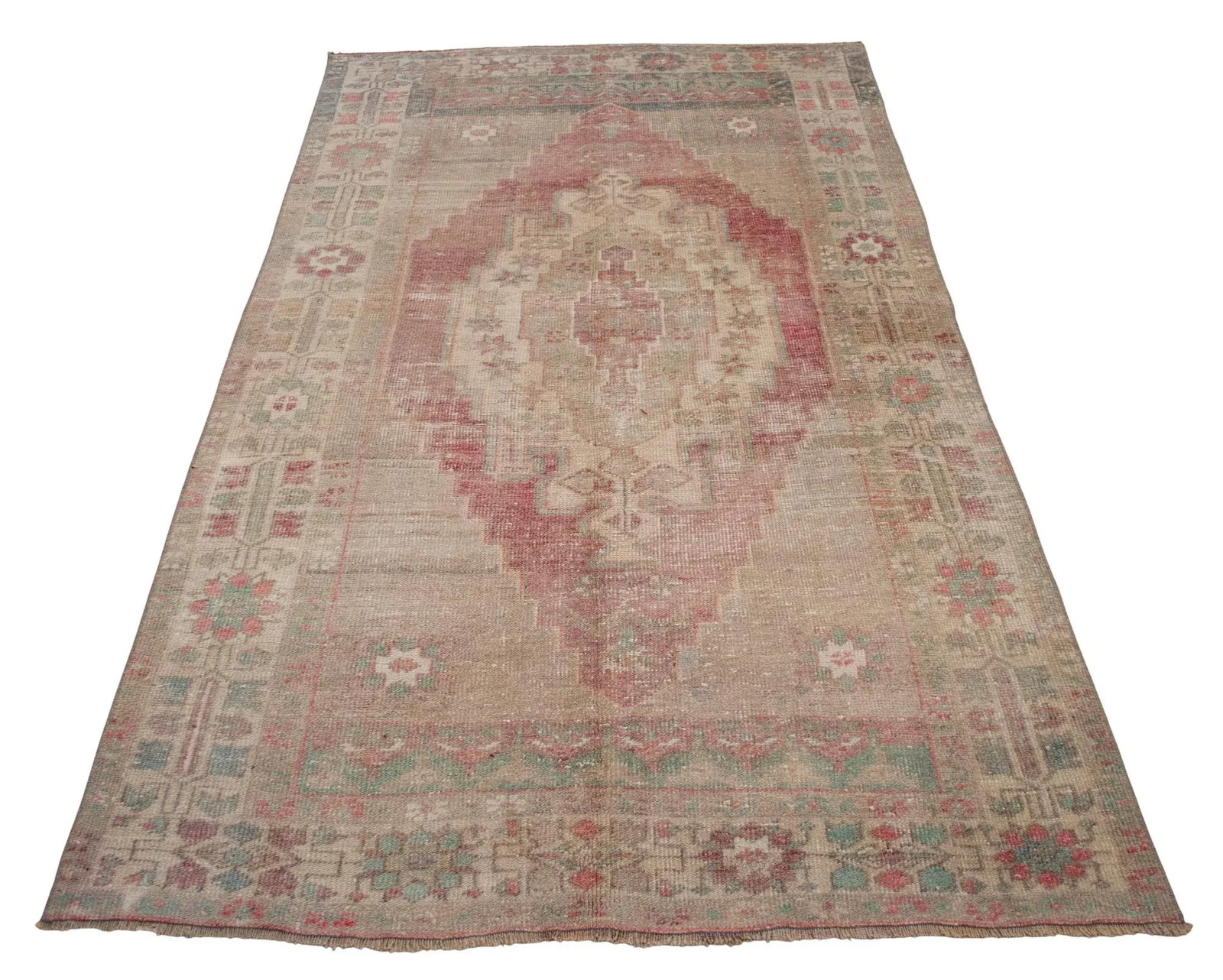 Distressed Turkish Rug Hand Knotted Vintage Low Pile Muted Color Anatolian Area Rug - 3"² - 5