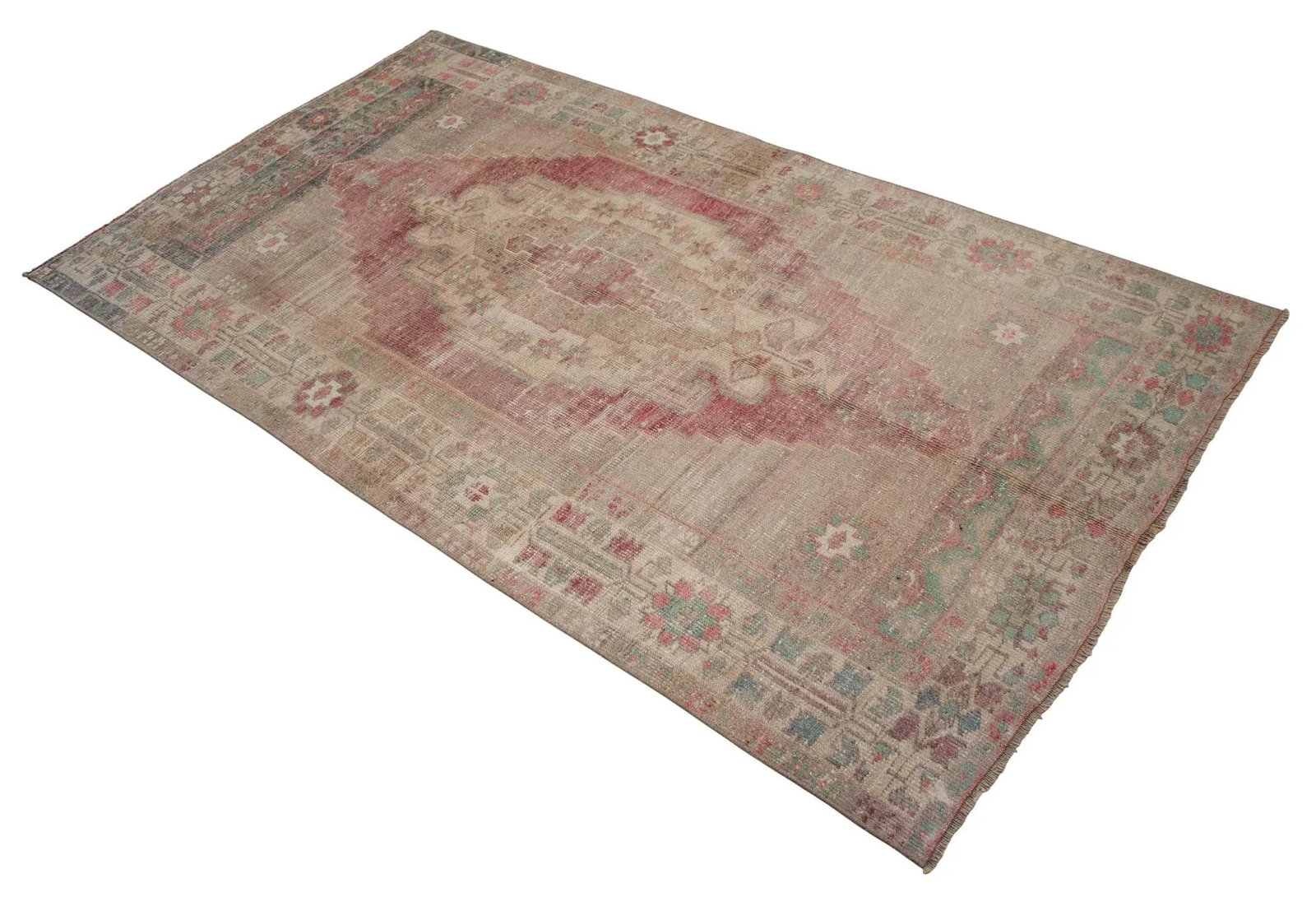 Distressed Turkish Rug Hand Knotted Vintage Low Pile Muted Color Anatolian Area Rug - 3"² - 6