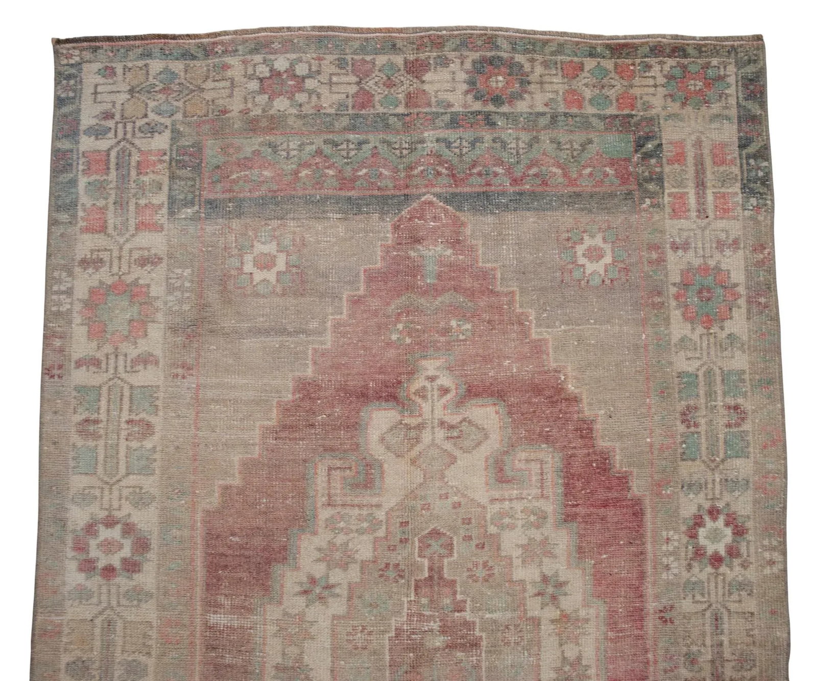 Distressed Turkish Rug Hand Knotted Vintage Low Pile Muted Color Anatolian Area Rug - 3"² - 7