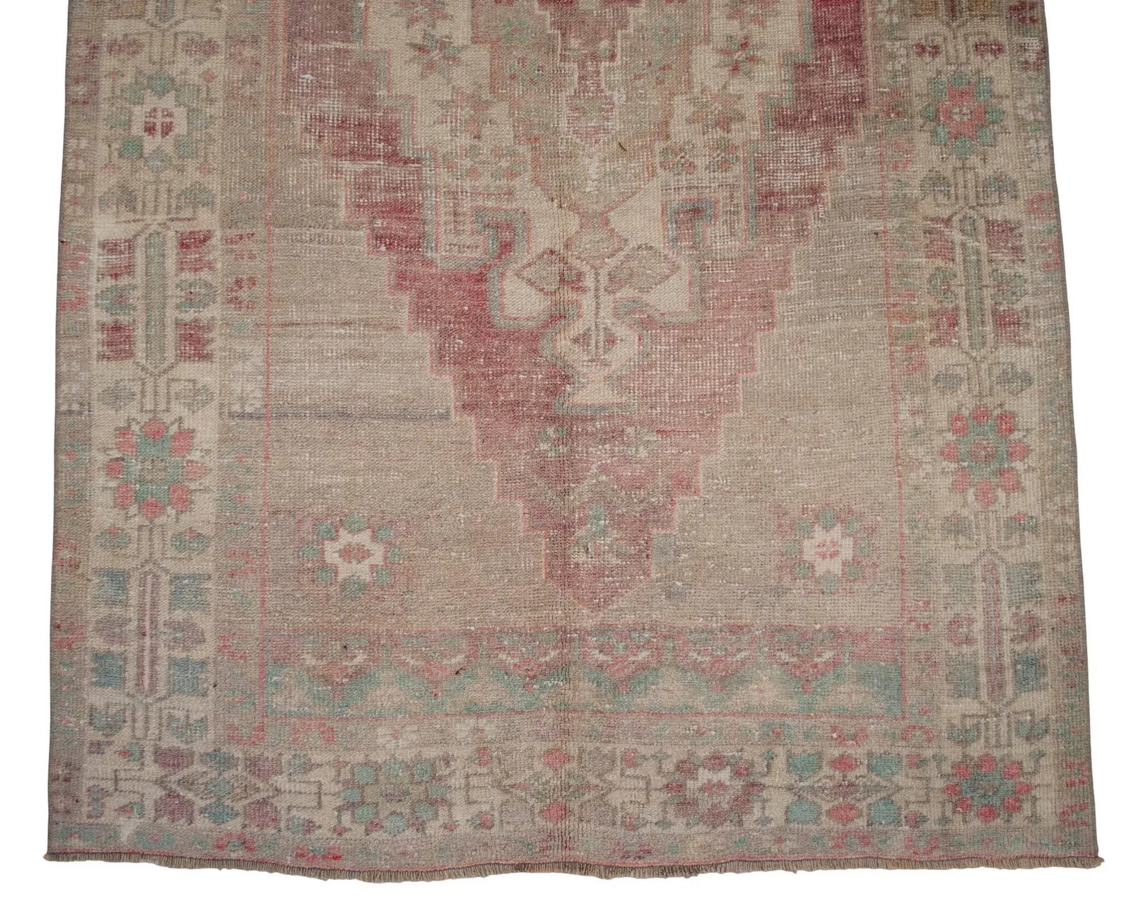 Distressed Turkish Rug Hand Knotted Vintage Low Pile Muted Color Anatolian Area Rug - 3"² - 8