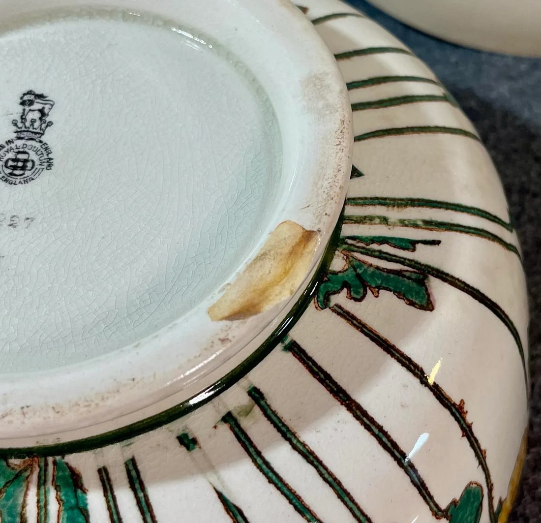 Antique Royal Doulton Poppy Footed Bowl & Plates - Set of 5 - 12