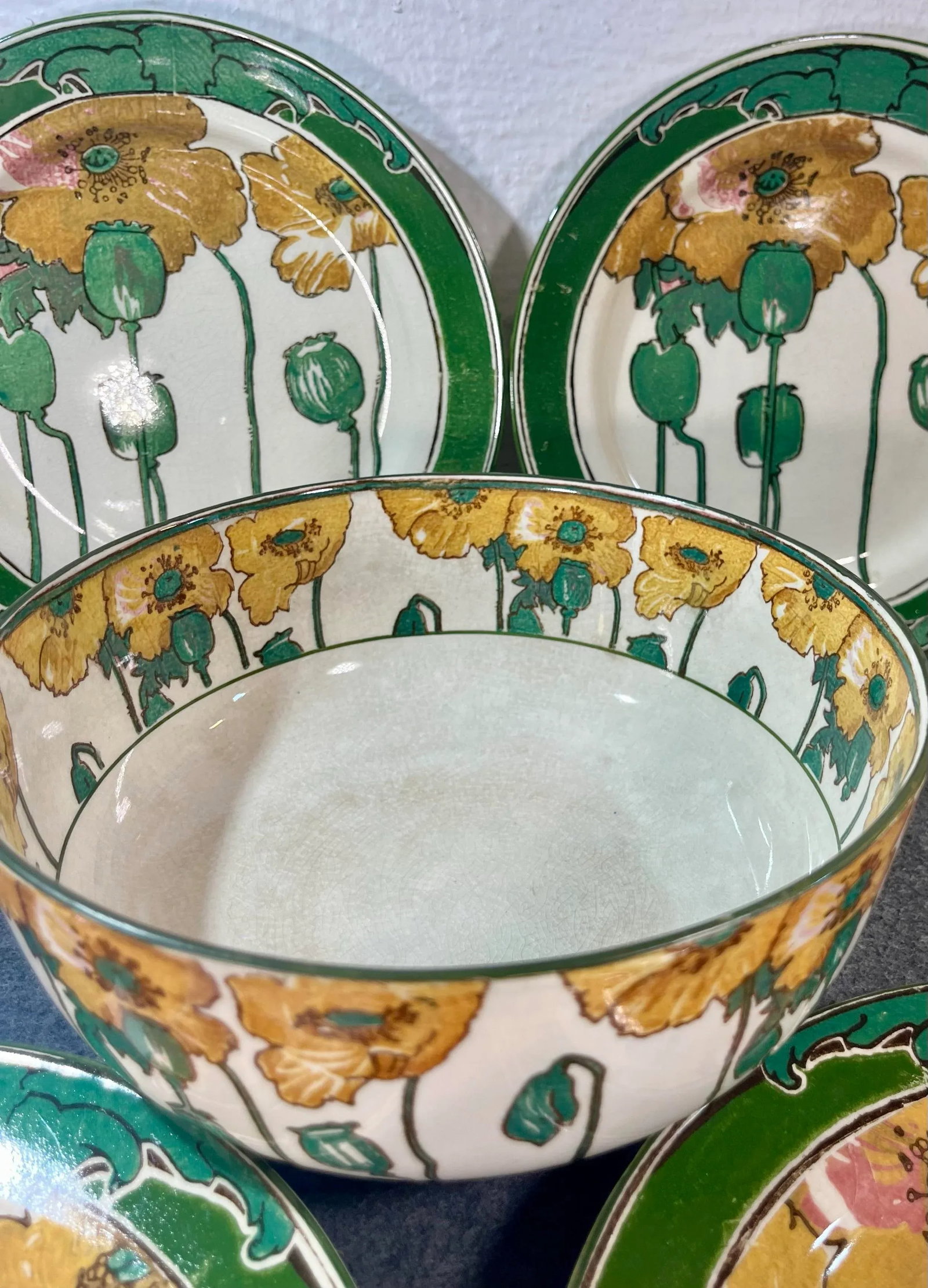 Antique Royal Doulton Poppy Footed Bowl & Plates - Set of 5 - 6