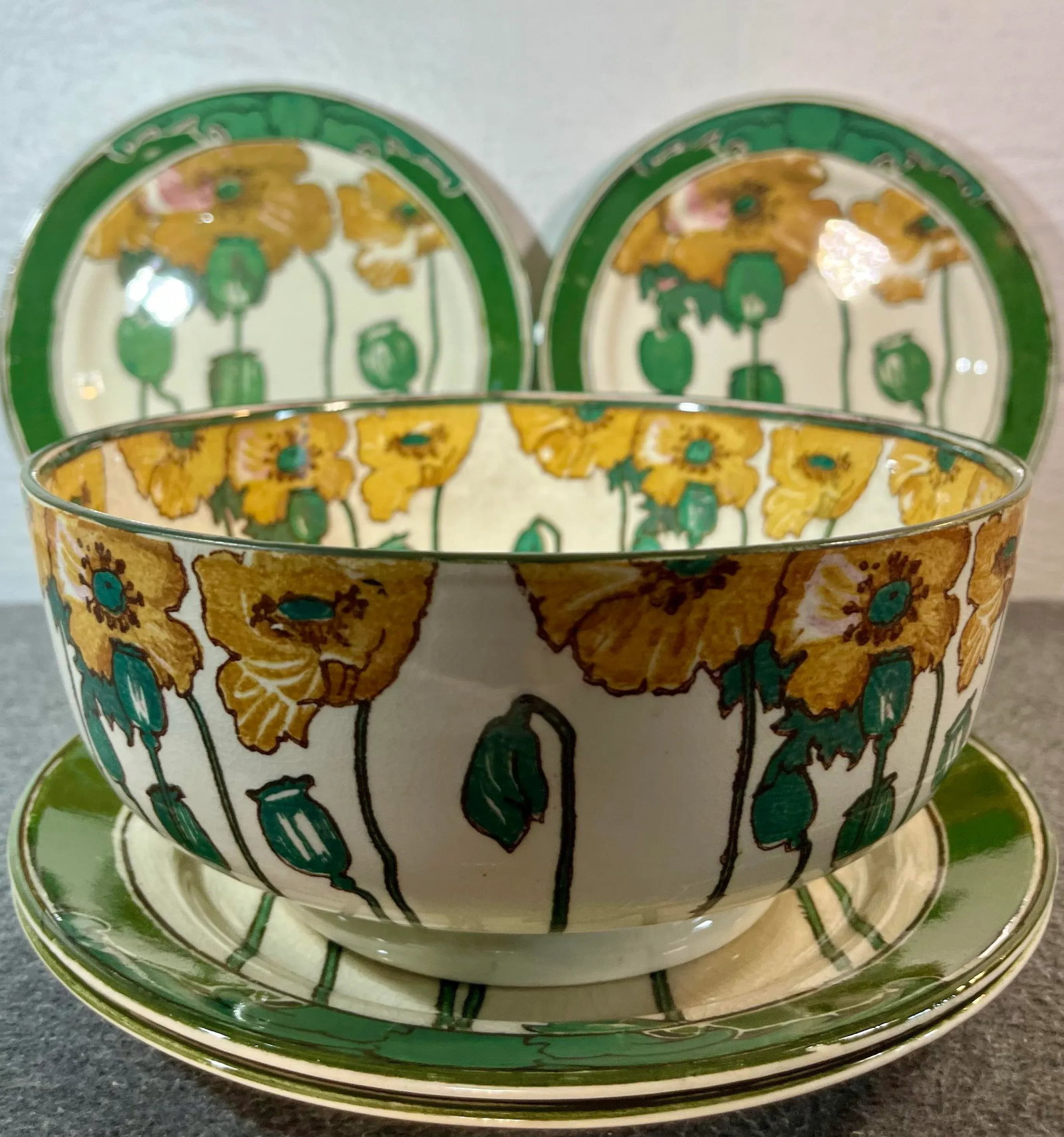 Antique Royal Doulton Poppy Footed Bowl & Plates - Set of 5 - 8