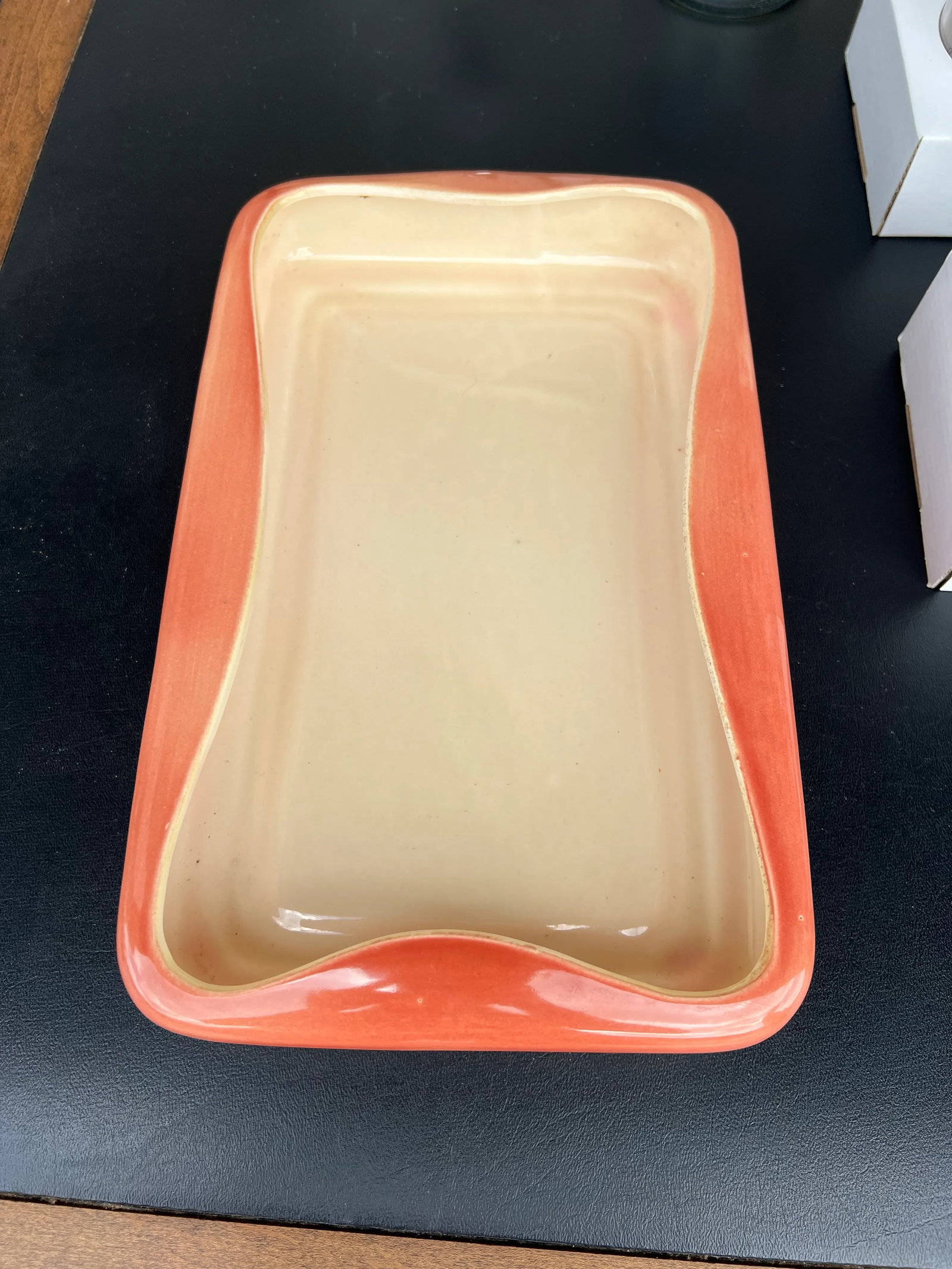 Vintage Orange Rectangle Ref Wing Pottery Bonsai Planter - 2
