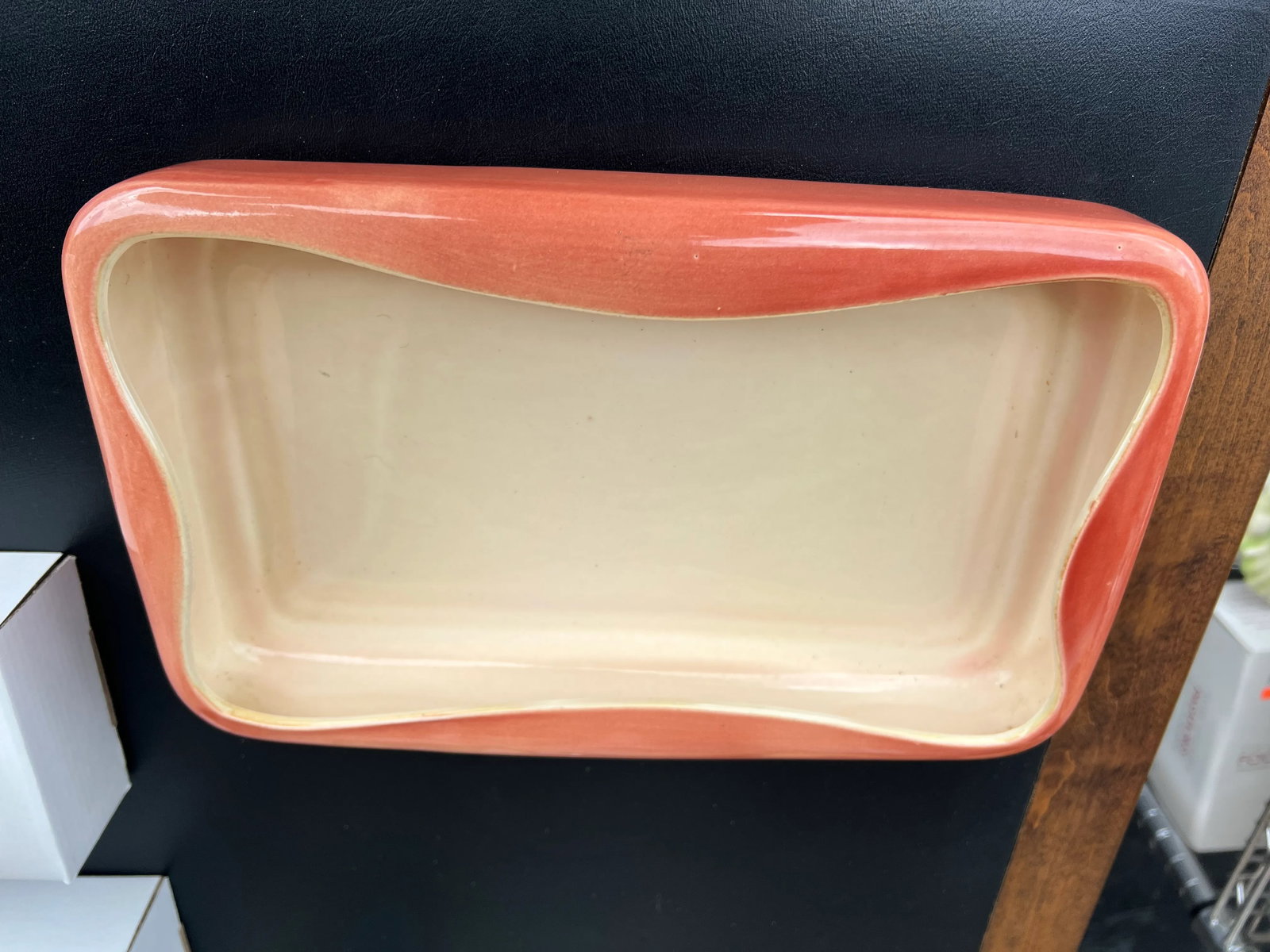 Vintage Orange Rectangle Ref Wing Pottery Bonsai Planter - 4