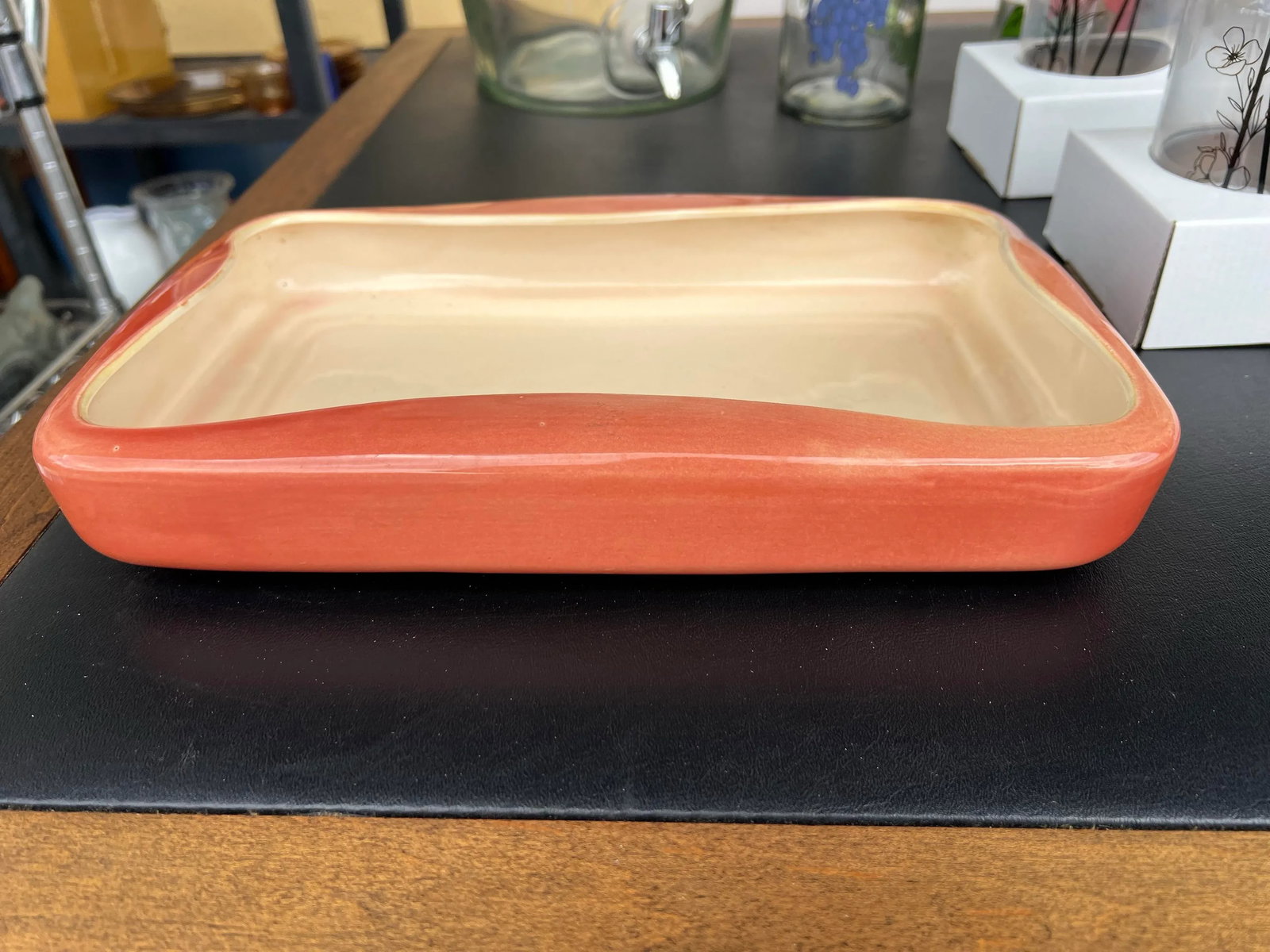 Vintage Orange Rectangle Ref Wing Pottery Bonsai Planter - 7