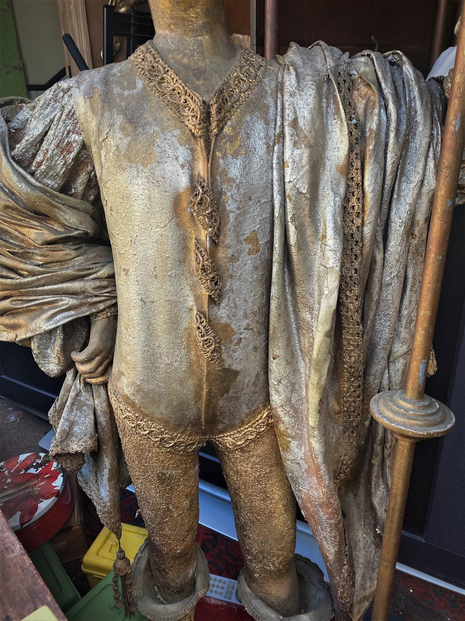 Theatrical Middle Eastern Child Size Figures W/Gold Costumes Turban Torches - A Pair - 5