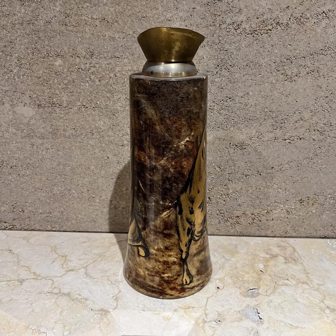 1950s Aldo Tura Pitcher Golden Bull Goatskin Brass Milan Italy - 11
