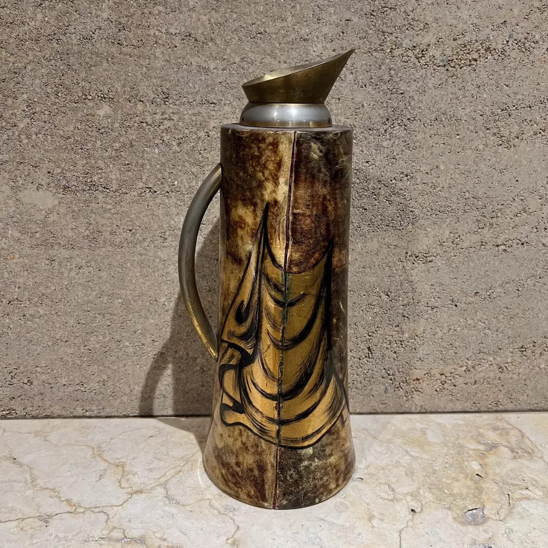 1950s Aldo Tura Pitcher Golden Bull Goatskin Brass Milan Italy - 2