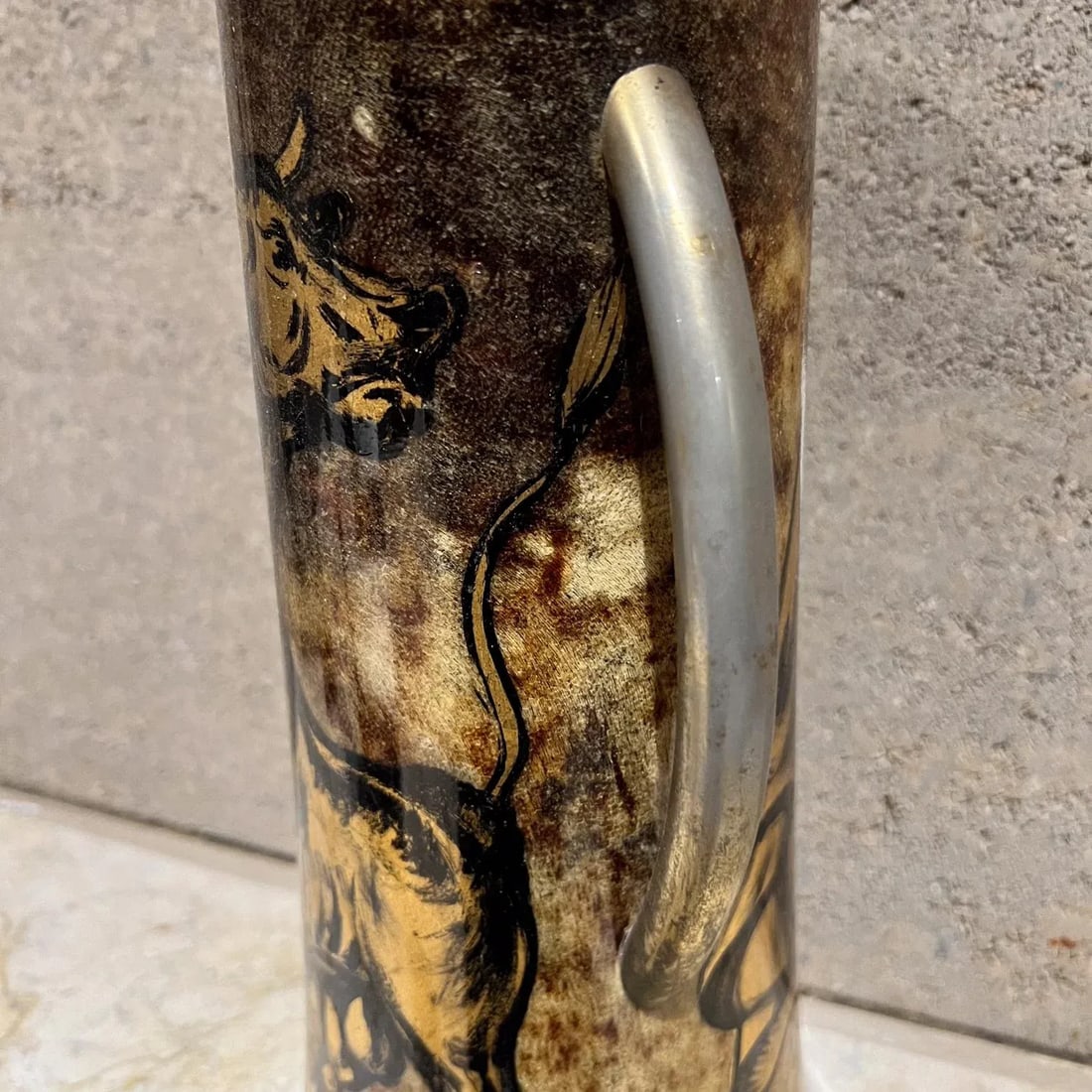 1950s Aldo Tura Pitcher Golden Bull Goatskin Brass Milan Italy - 3