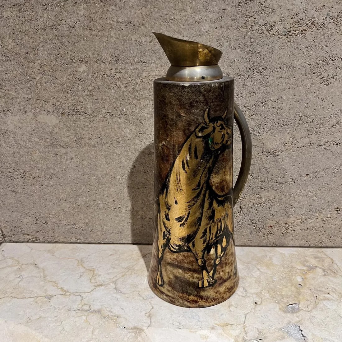 1950s Aldo Tura Pitcher Golden Bull Goatskin Brass Milan Italy - 5