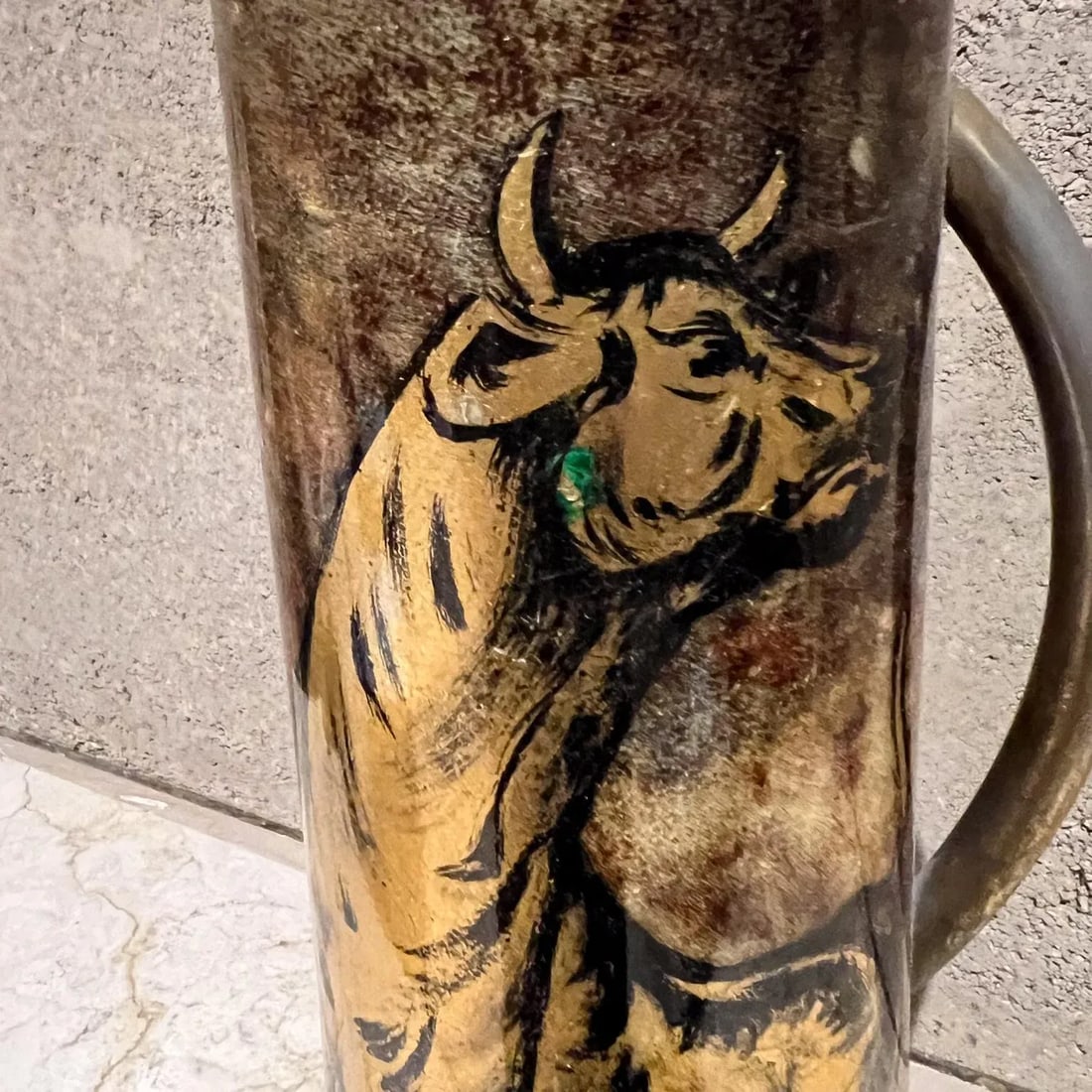 1950s Aldo Tura Pitcher Golden Bull Goatskin Brass Milan Italy - 6