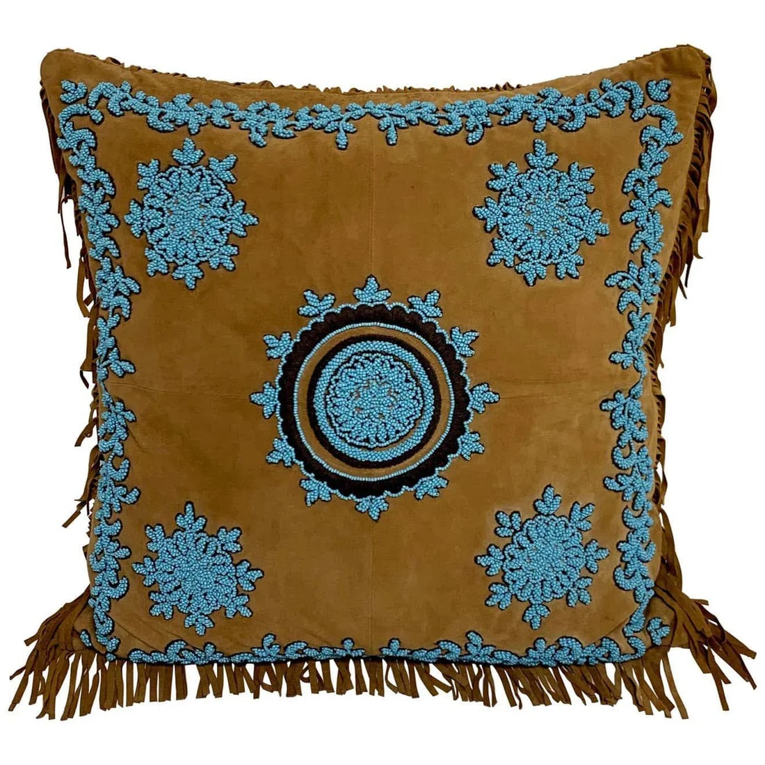 Late 20th Century Native American Style Suede Pillow With Turquoise Glass Beadwork - 11